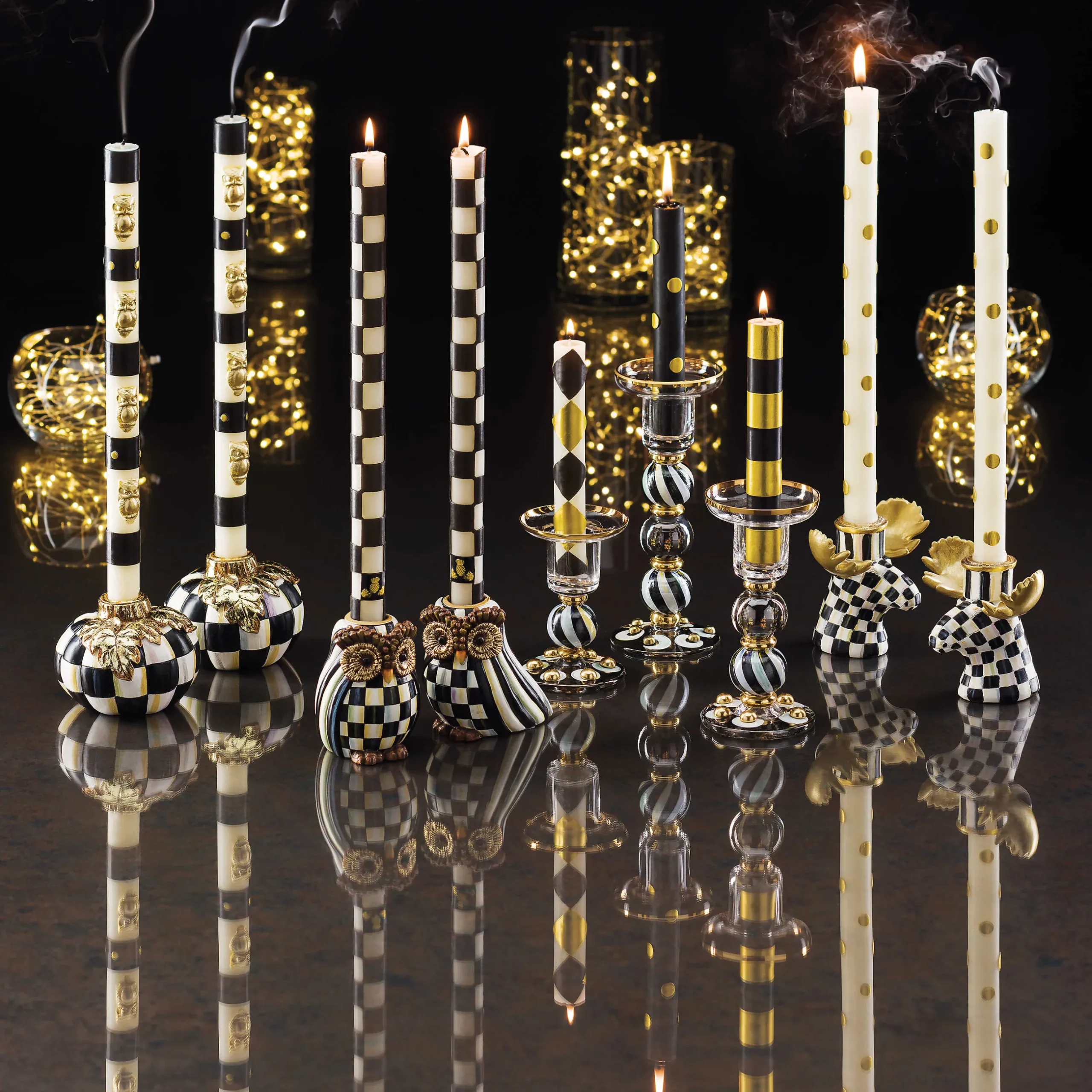 The Halloween Shop|Candles & Fragrances|MacKenzie-Childs Mini Black Gold Dinner Candles, Set of 6