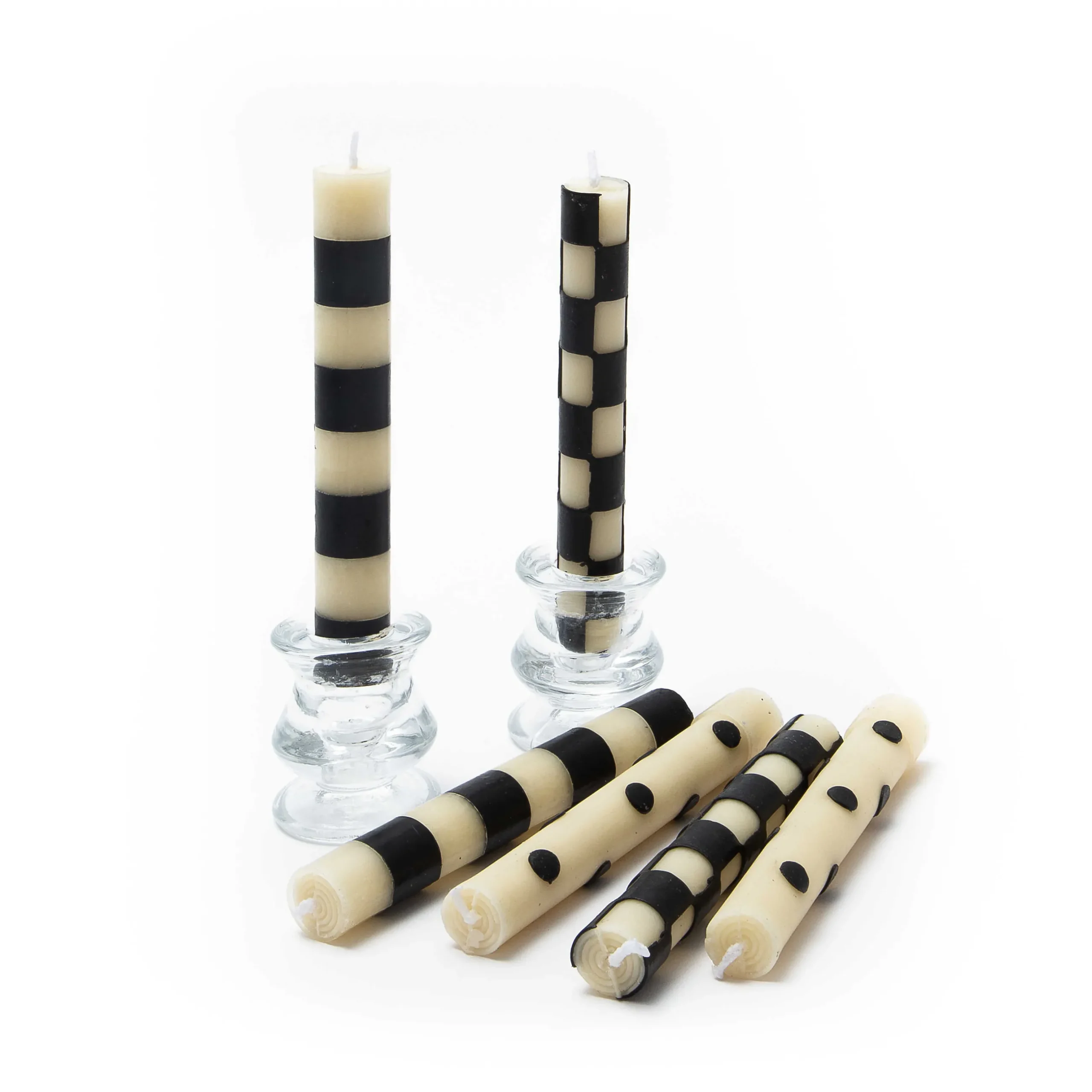Candles & Fragrances|Table Accessories|MacKenzie-Childs Mini Black Ivory Dinner Candles, Set of 6