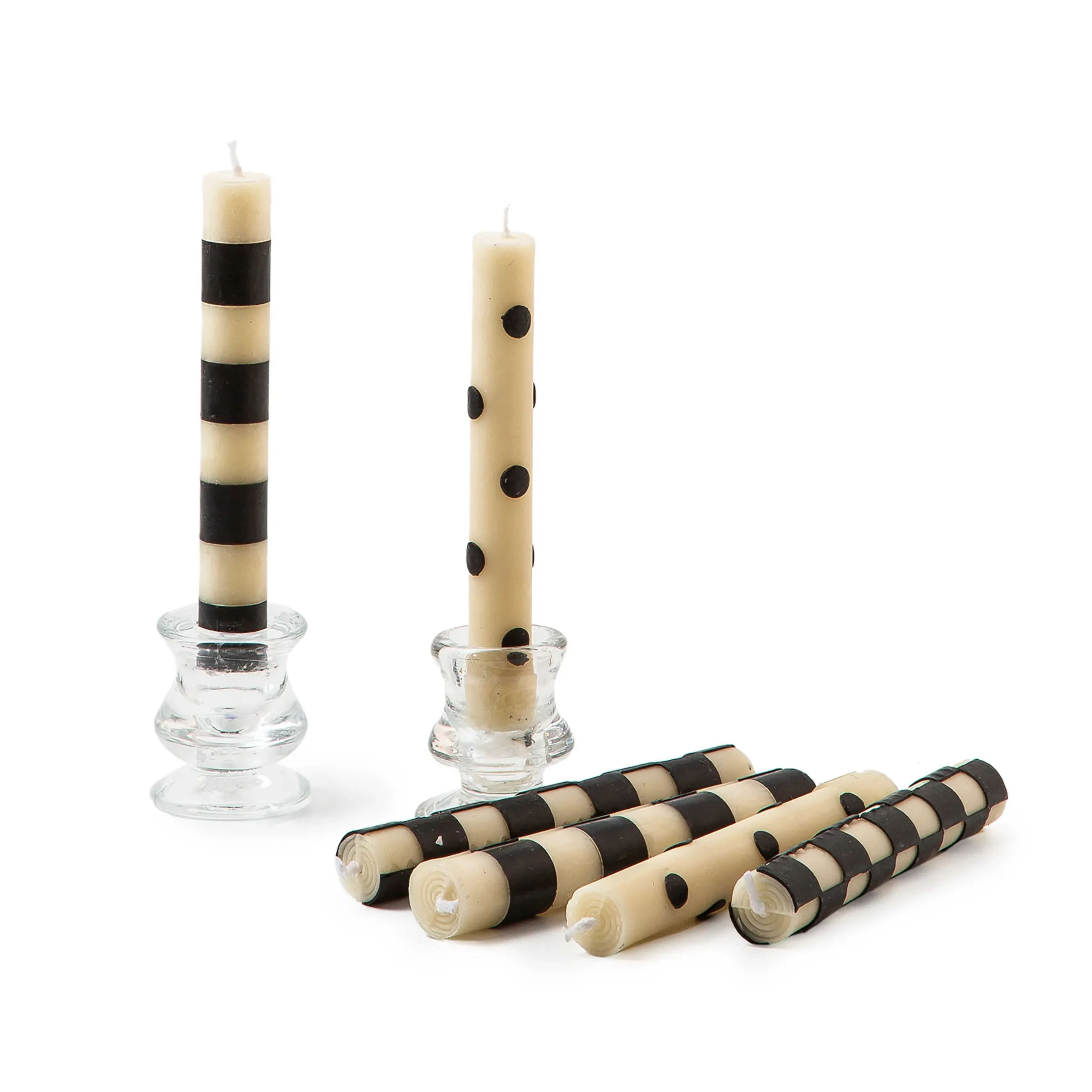 Candles & Fragrances|Table Accessories|MacKenzie-Childs Mini Black Ivory Dinner Candles, Set of 6