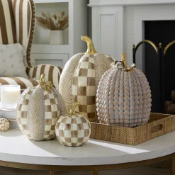 Pumpkins|The Halloween Shop|MacKenzie-Childs Mocha Check  Block Print Tall Pumpkin