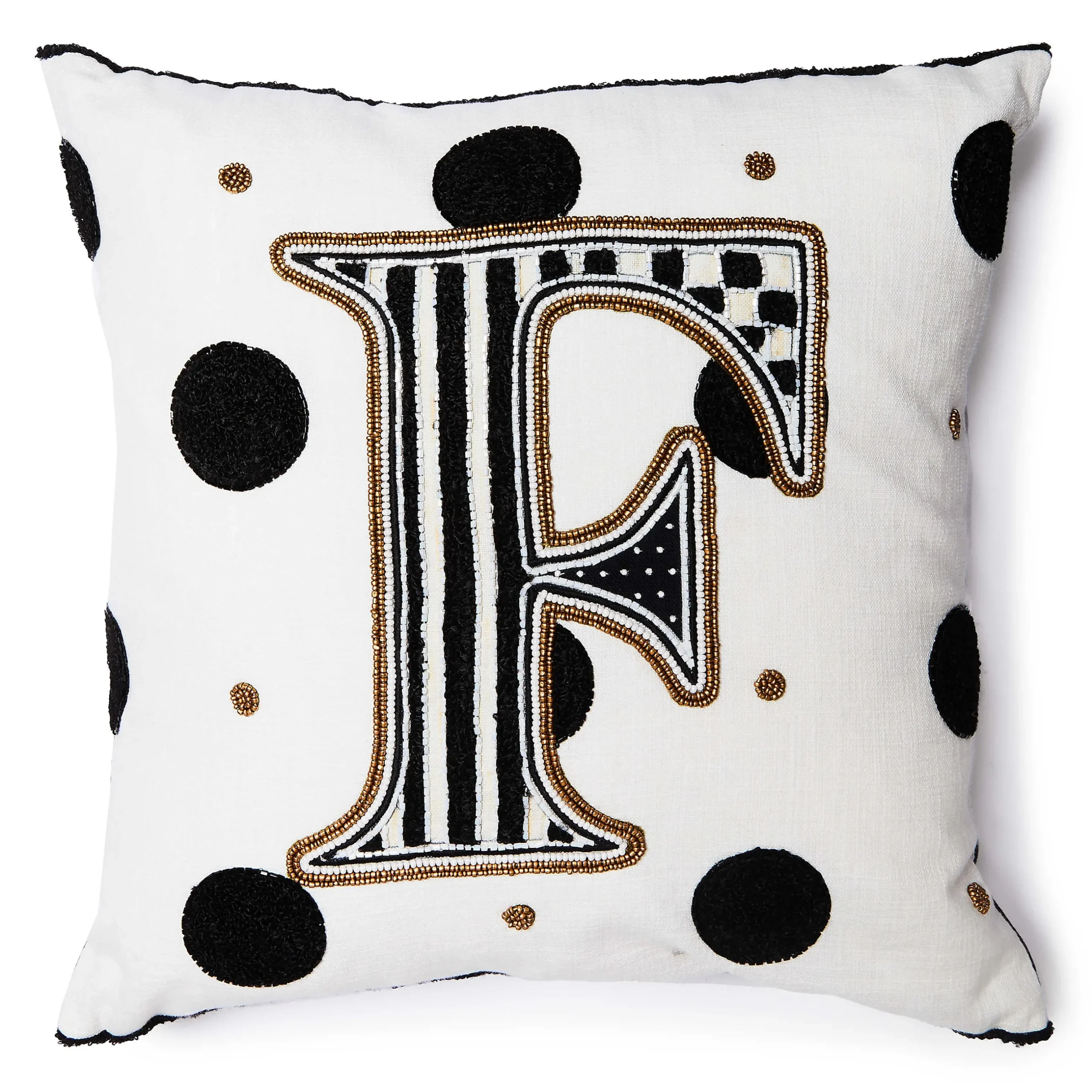 Pillows, Throws, & Cushions|MacKenzie-Childs Monogram F Beaded Throw Pillow