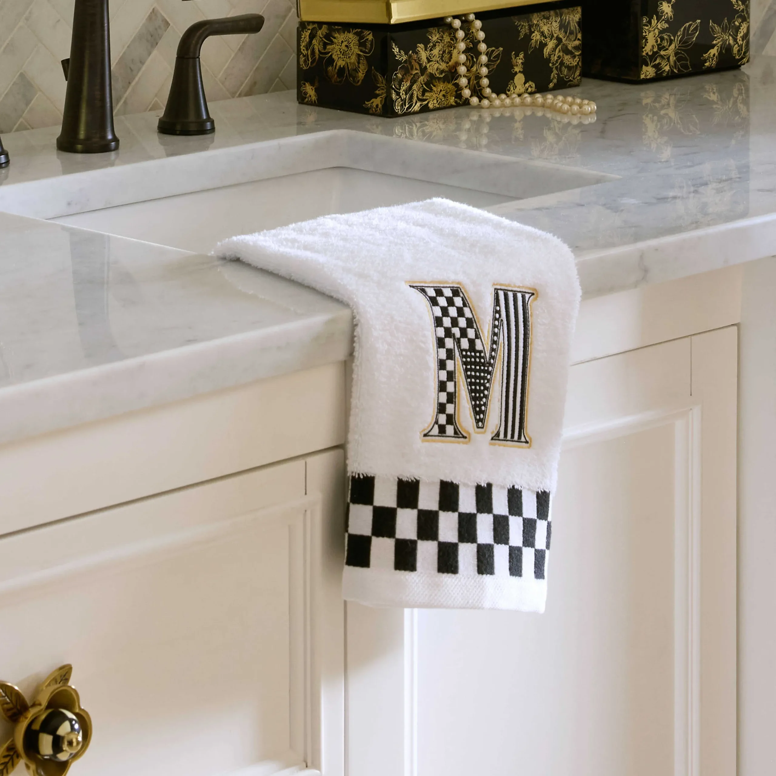Bath & Bath Accessories|MacKenzie-Childs Monogram M Check Hand Towel