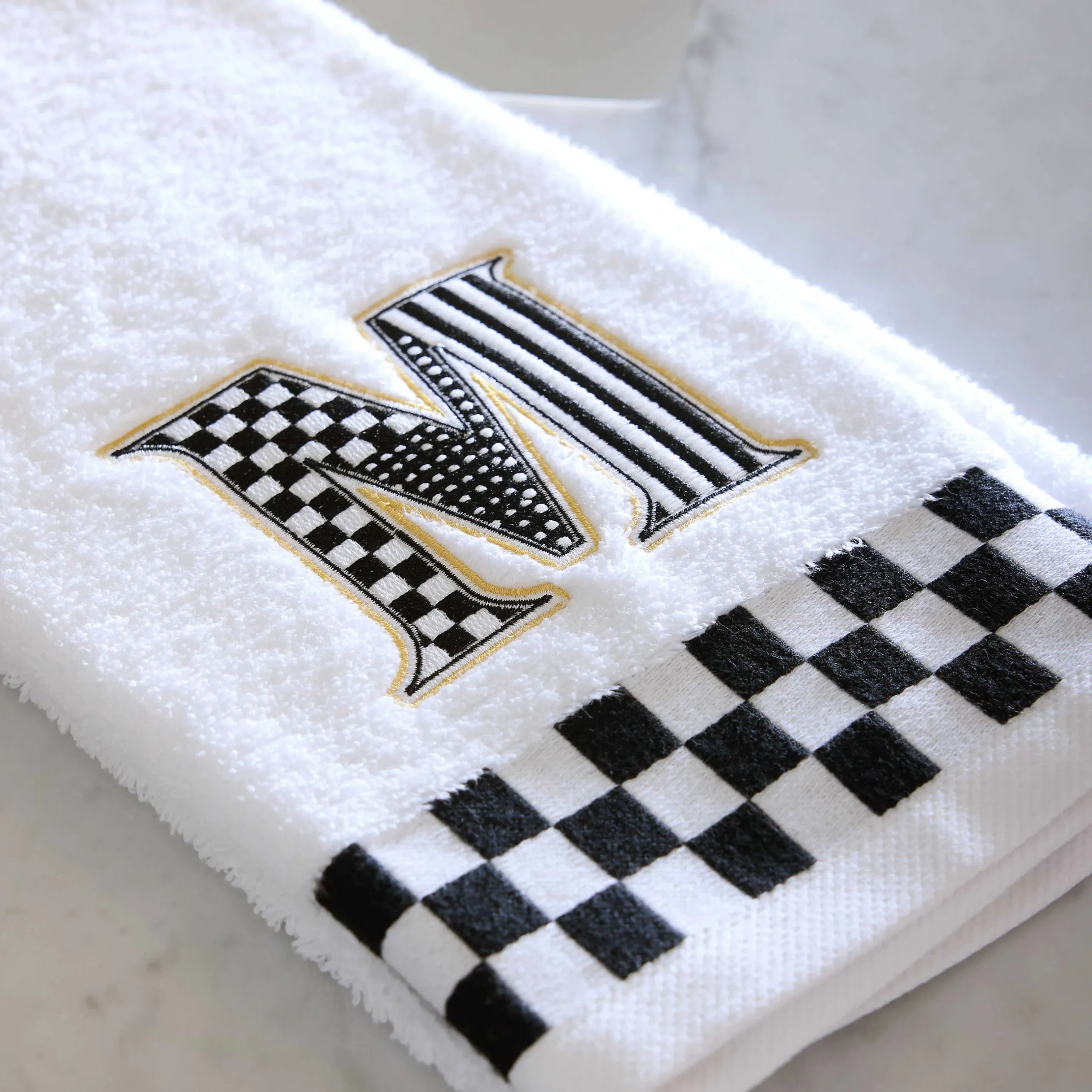Bath & Bath Accessories|MacKenzie-Childs Monogram M Check Hand Towel