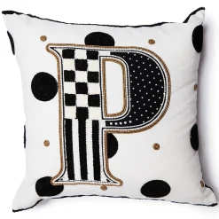 Pillows, Throws, & Cushions|MacKenzie-Childs Monogram P Beaded Throw Pillow