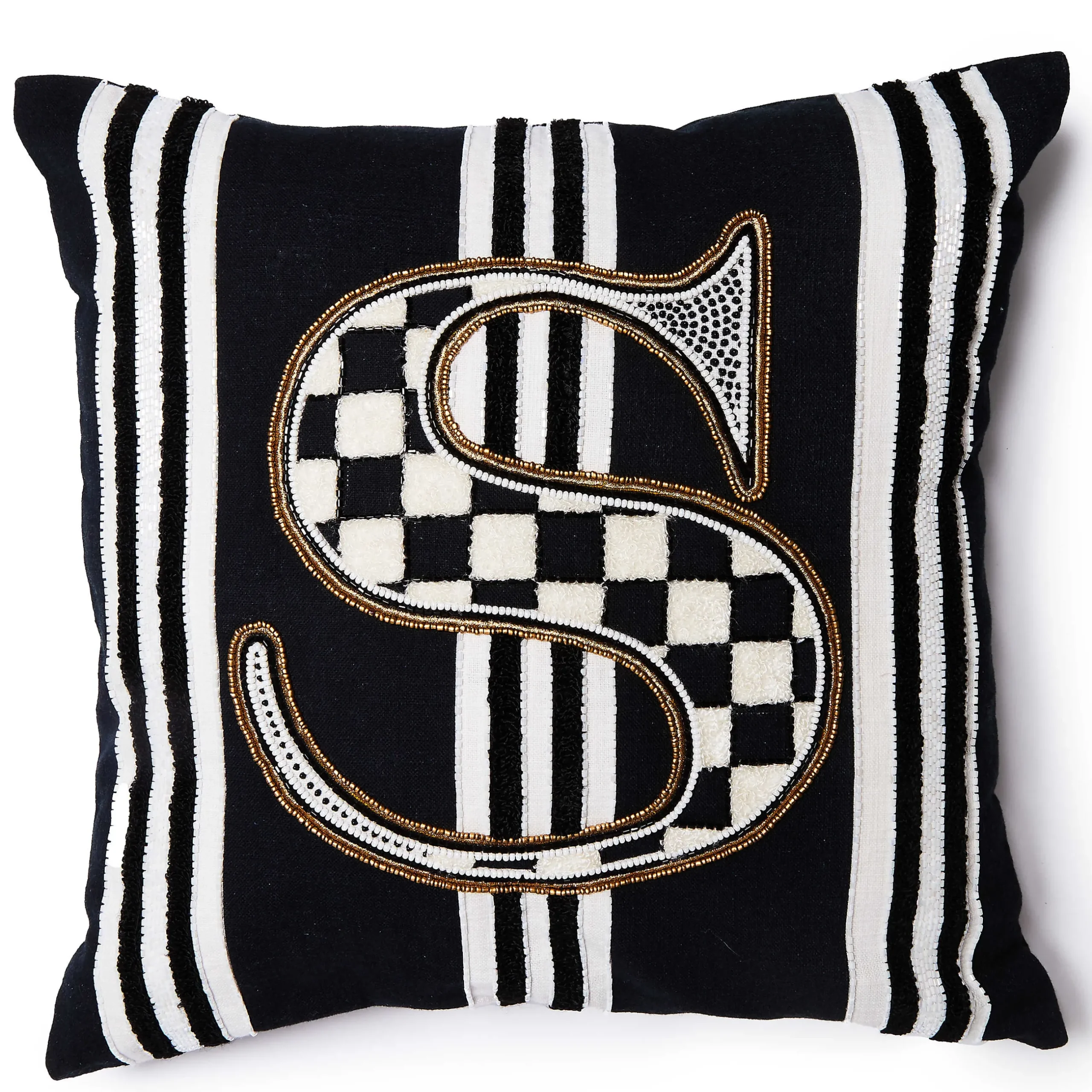 Pillows, Throws, & Cushions|MacKenzie-Childs Monogram S Beaded Throw Pillow