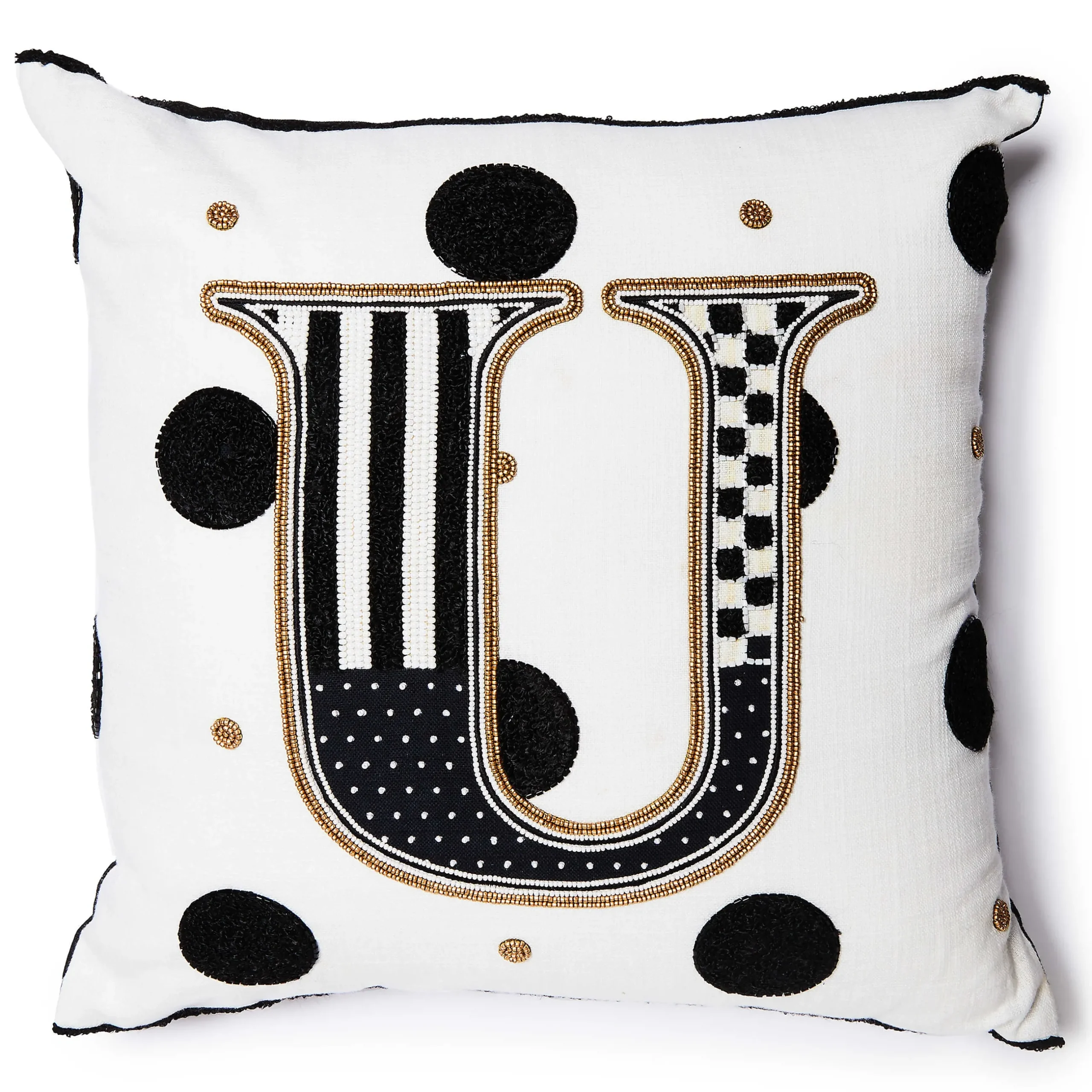 Pillows, Throws, & Cushions|MacKenzie-Childs Monogram U Beaded Throw Pillow