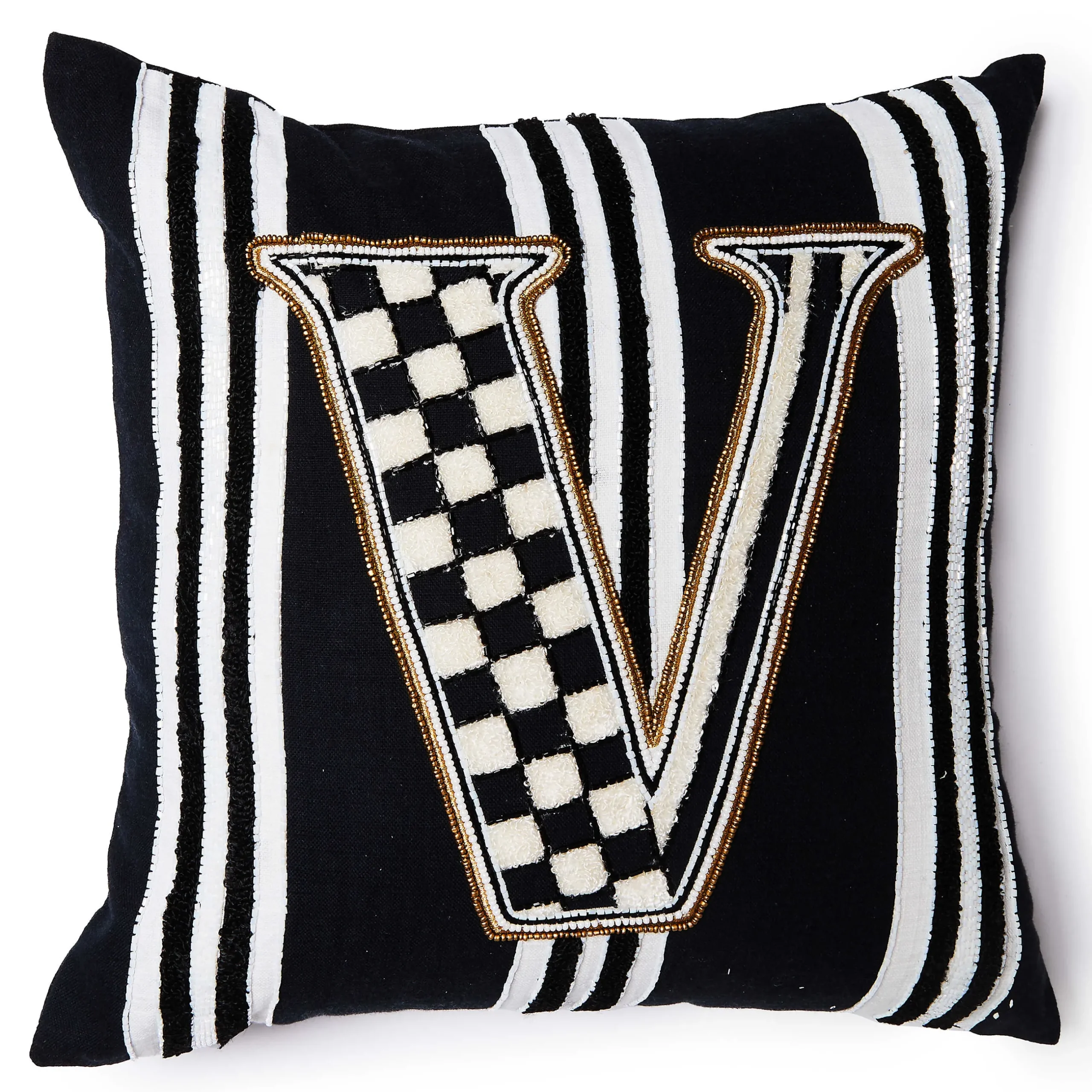 Pillows, Throws, & Cushions|MacKenzie-Childs Monogram V Beaded Throw Pillow