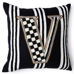 Pillows, Throws, & Cushions|MacKenzie-Childs Monogram V Beaded Throw Pillow