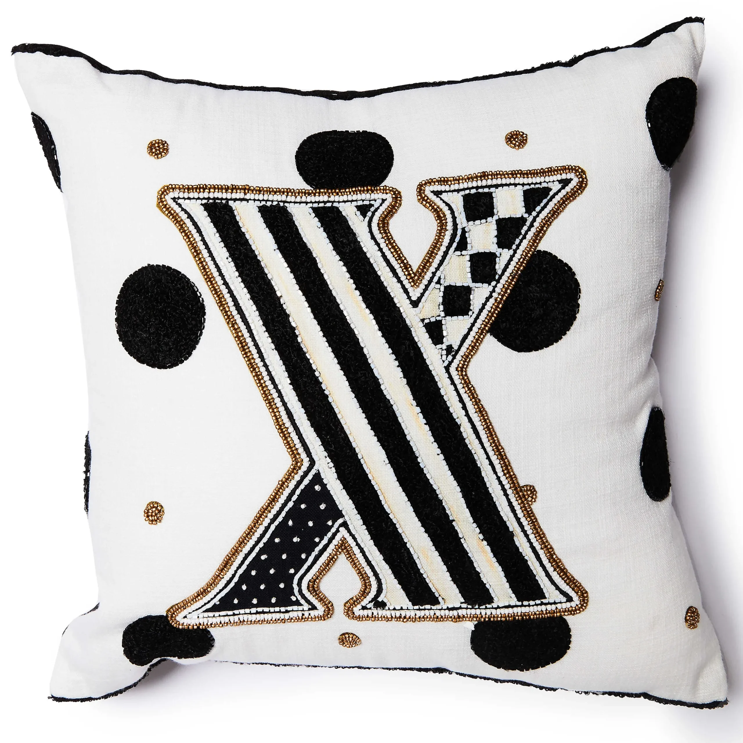 Pillows, Throws, & Cushions|MacKenzie-Childs Monogram X Beaded Throw Pillow