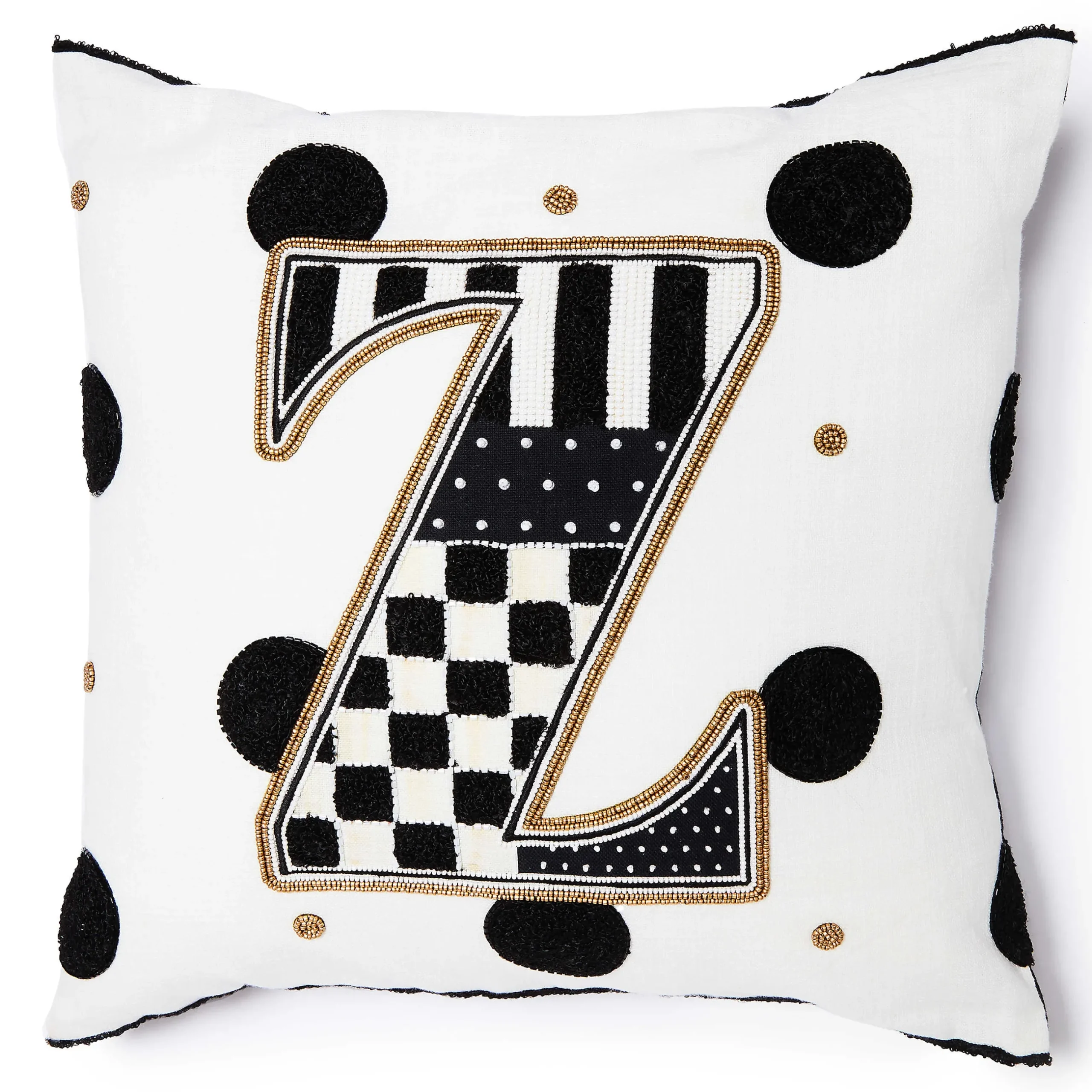 Pillows, Throws, & Cushions|MacKenzie-Childs Monogram Z Beaded Throw Pillow