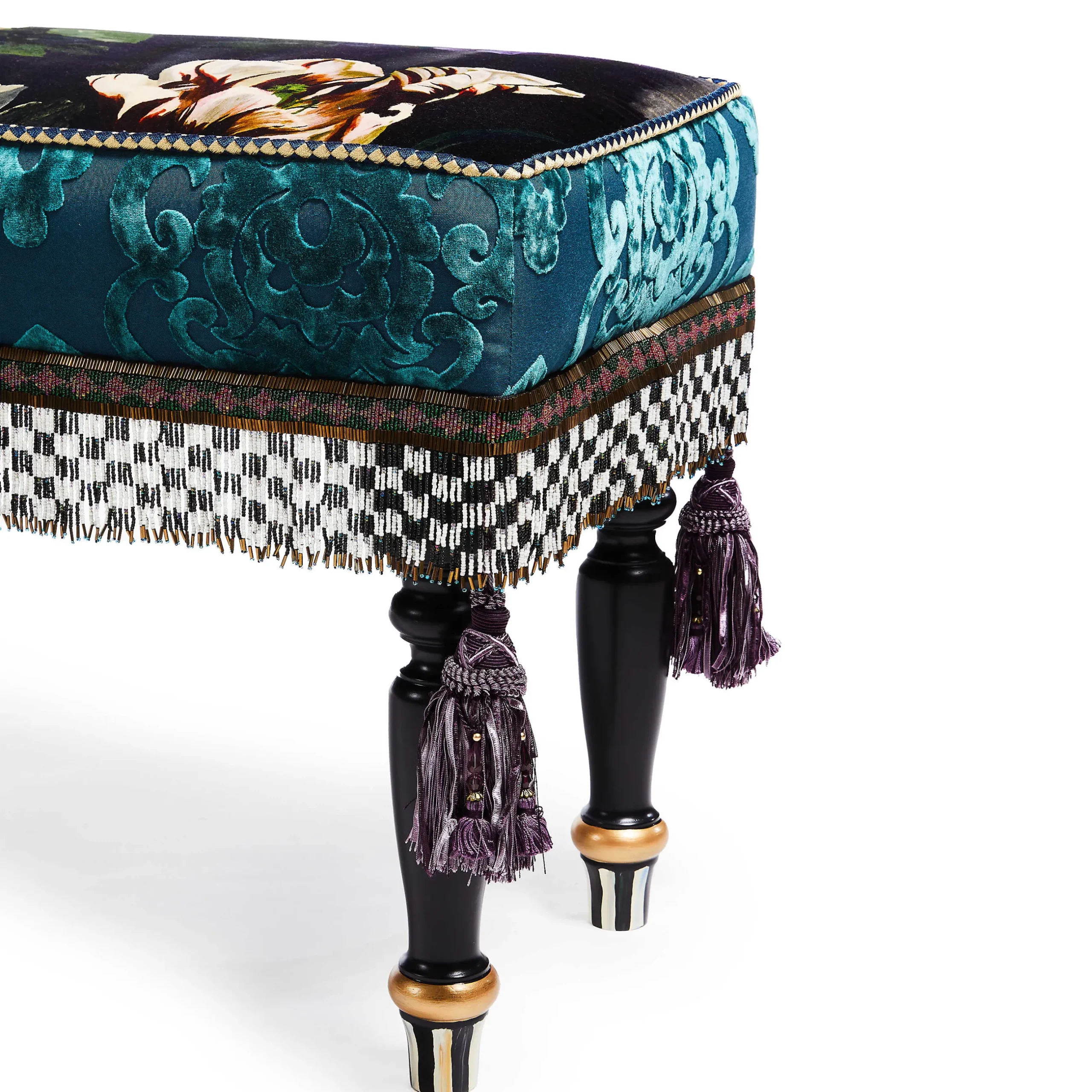 Living Room|Bedroom|MacKenzie-Childs Moonlight Garden Floral Scuttlebutt Bench