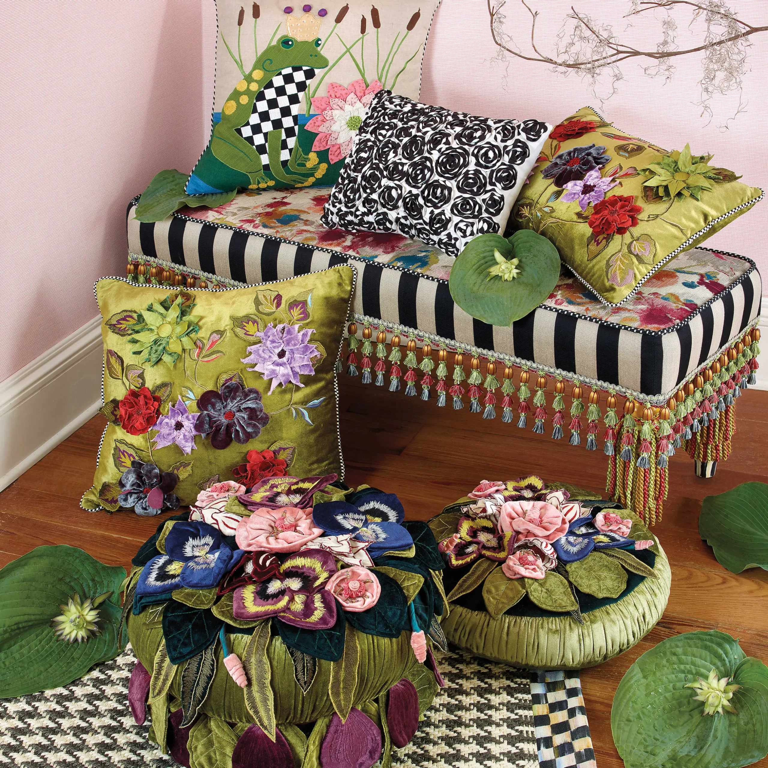 Living Room|MacKenzie-Childs Moonlight Garden Footstool