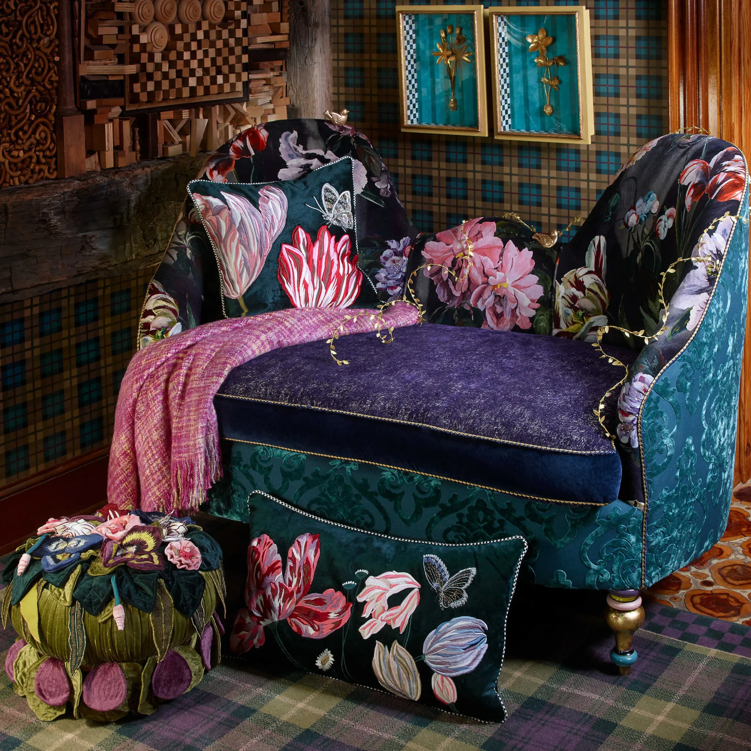 Living Room|MacKenzie-Childs Moonlight Garden Footstool