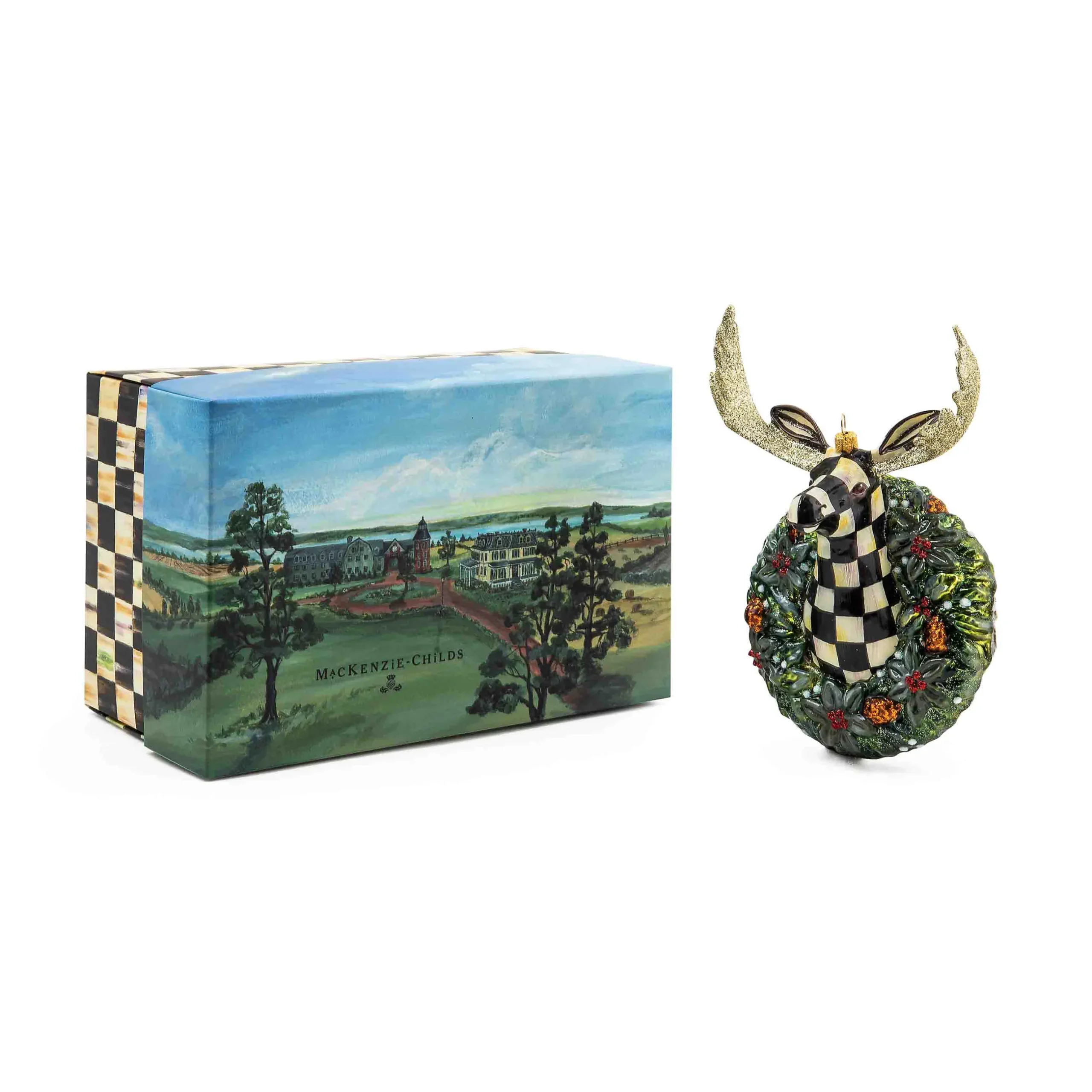 Holiday|MacKenzie-Childs Moose Head Wreath Glass Ornament