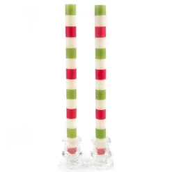 Holiday|Candles & Fragrances|MacKenzie-Childs Multi Bands Red  Green  Dinner Candles, Set of 2