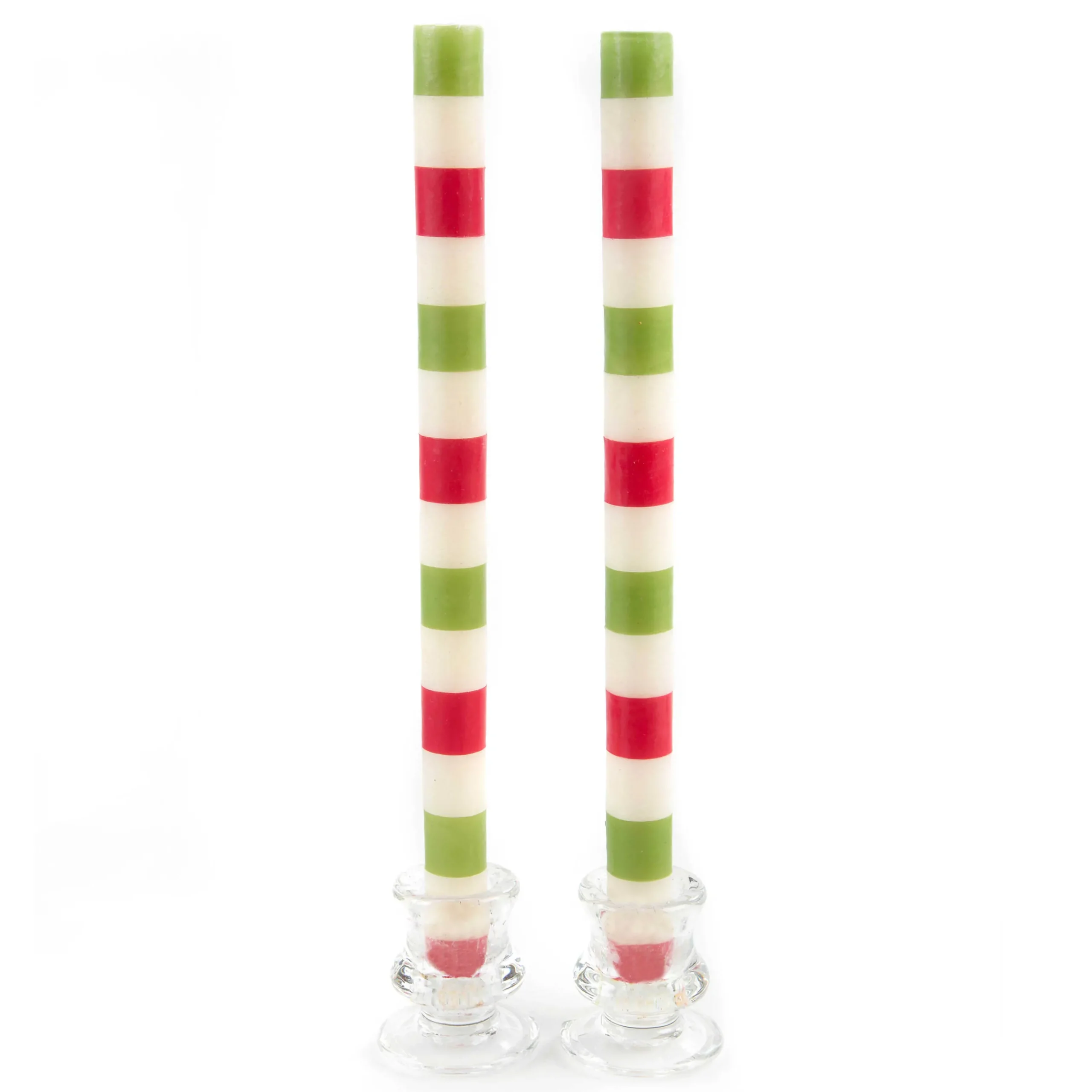 Holiday|Candles & Fragrances|MacKenzie-Childs Multi Bands Red Green Dinner Candles, Set of 2