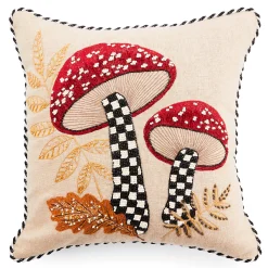 The Fall Shop|Pillows, Throws, & Cushions|MacKenzie-Childs Mushroom Check Beaded Throw Pillow