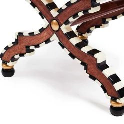 Bedroom|Living Room|MacKenzie-Childs On Wall Street Stripe Cushioned Accent Stool