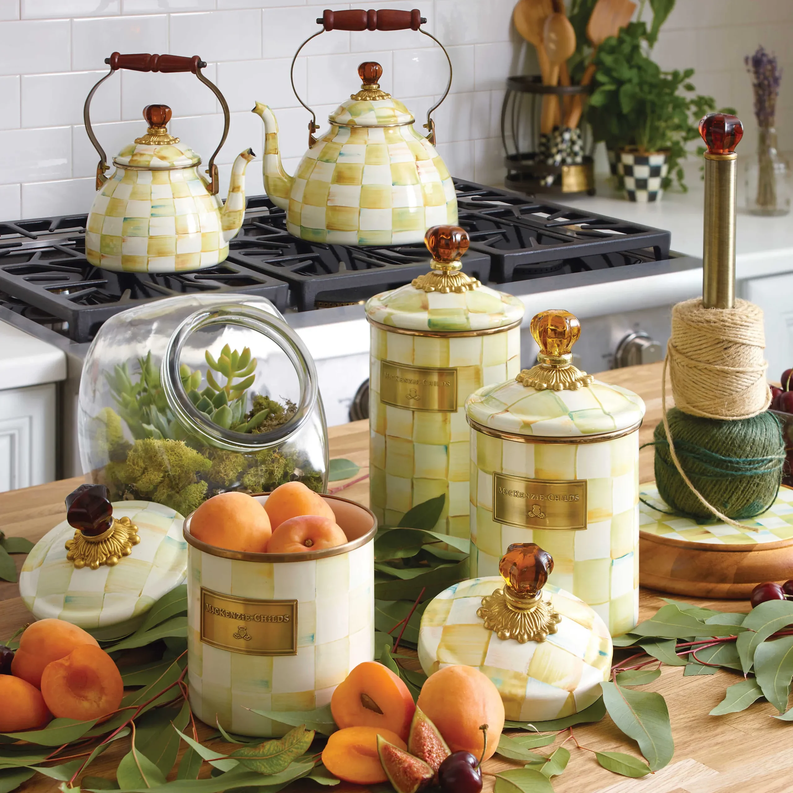 Tea Kettles|MacKenzie-Childs Parchment Check 3 Quart Tea Kettle
