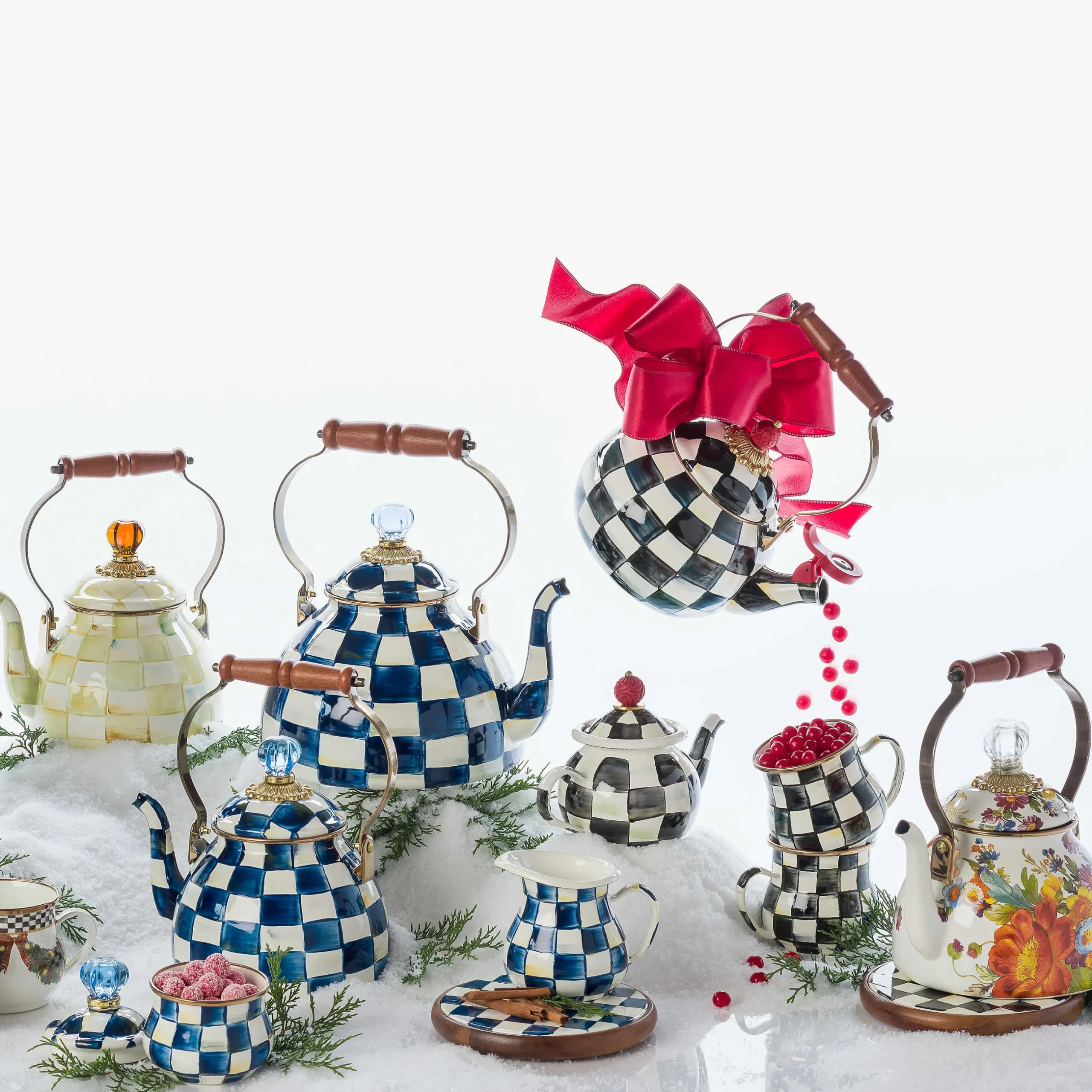 Tea Kettles|MacKenzie-Childs Parchment Check 2 Quart Tea Kettle