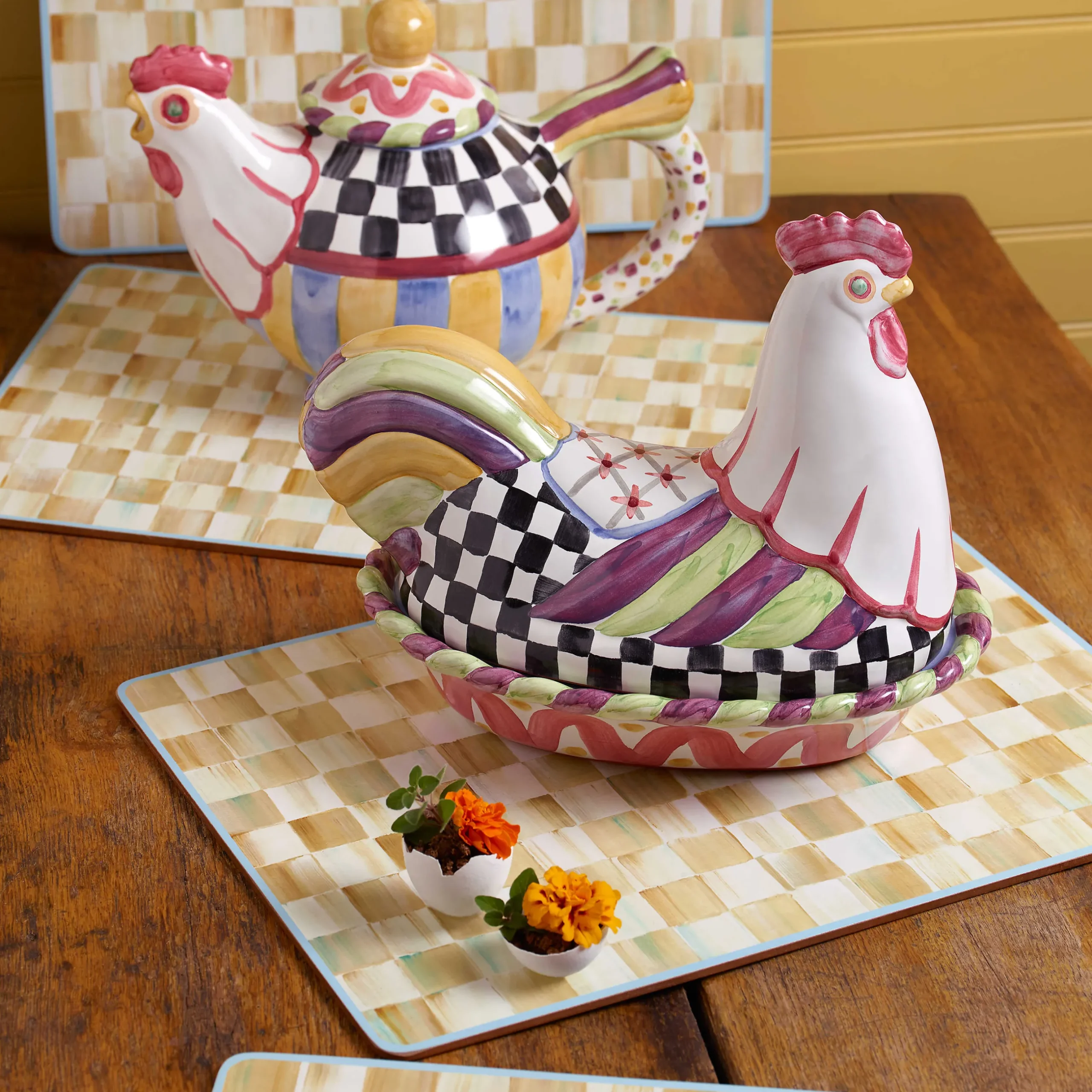 Table Accessories|Kitchen & Table Linens|MacKenzie-Childs Parchment Check Cork Back Placemats, Set of 4