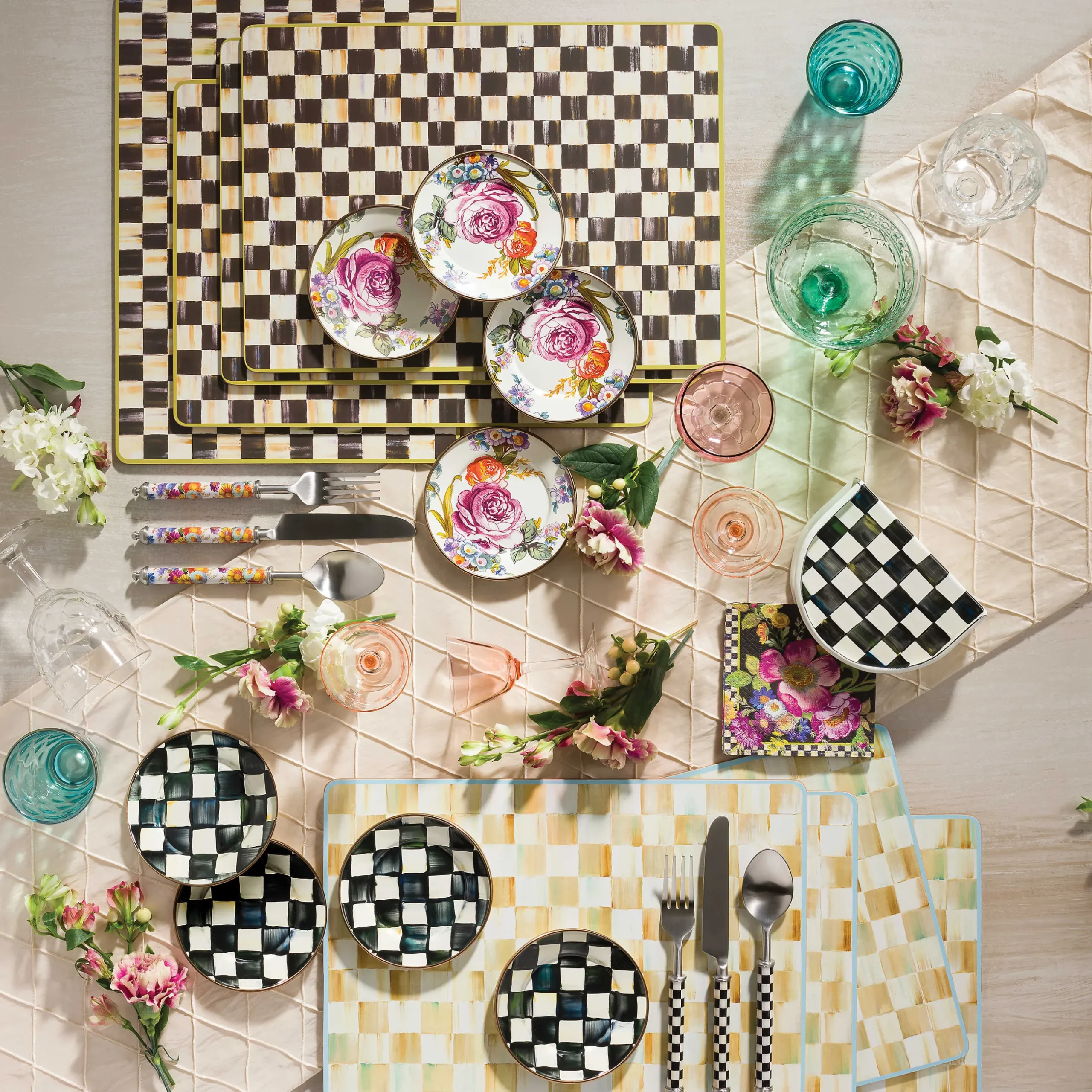 Table Accessories|Kitchen & Table Linens|MacKenzie-Childs Parchment Check Cork Back Placemats, Set of 4
