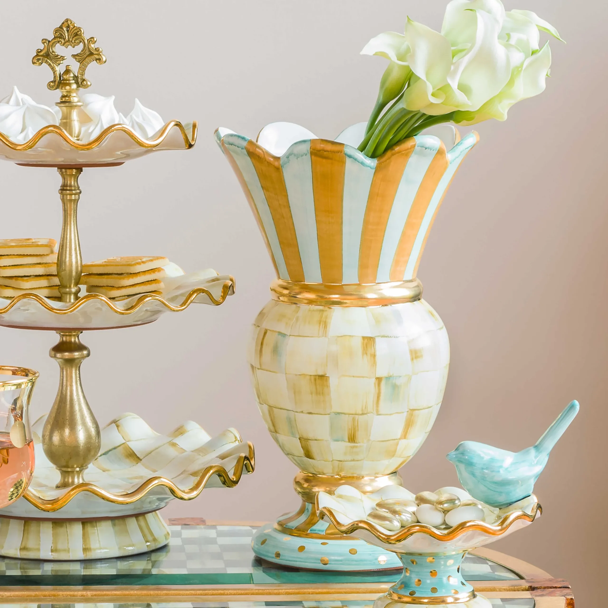 Room Accents|MacKenzie-Childs Parchment Check Great Vase
