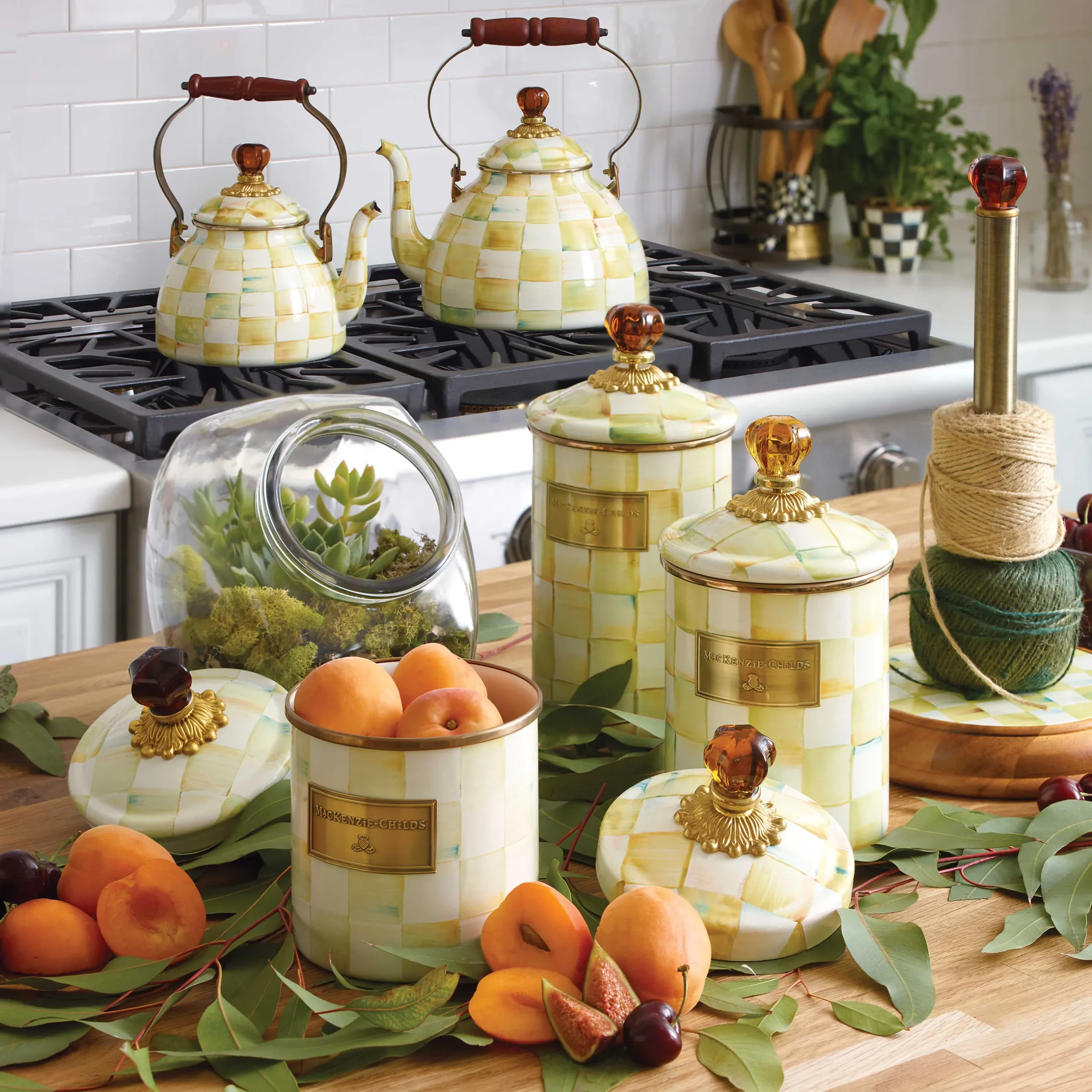 Room Accents|Kitchen Storage & Organization|MacKenzie-Childs Parchment Check Medium Canister