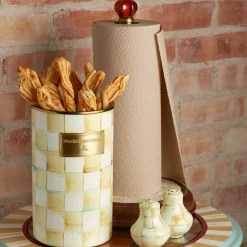 Kitchen Storage & Organization|MacKenzie-Childs Parchment Check Wood Paper Towel Holder