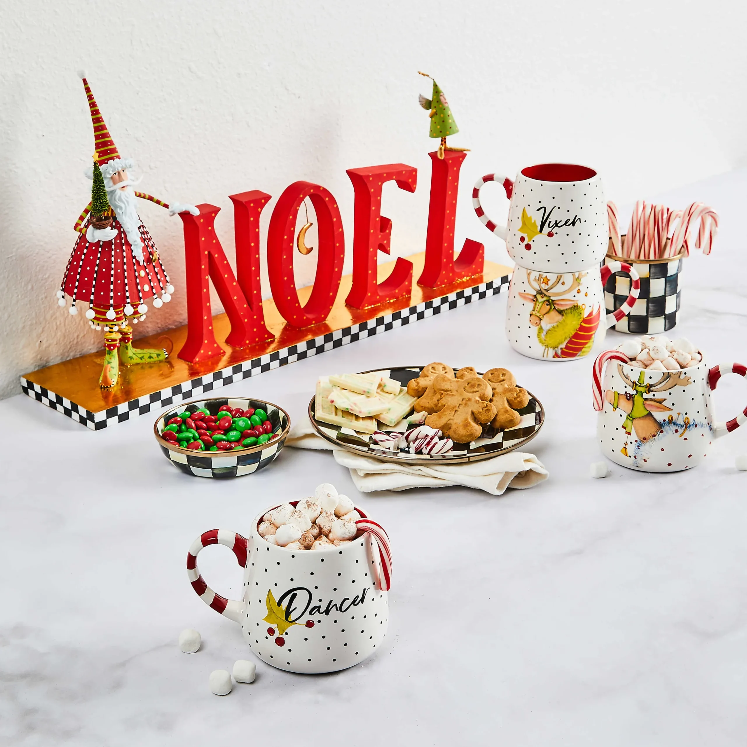 Holiday|Drinkware|MacKenzie-Childs Patience Brewster Dash Away Reindeer Mugs, Set of 4