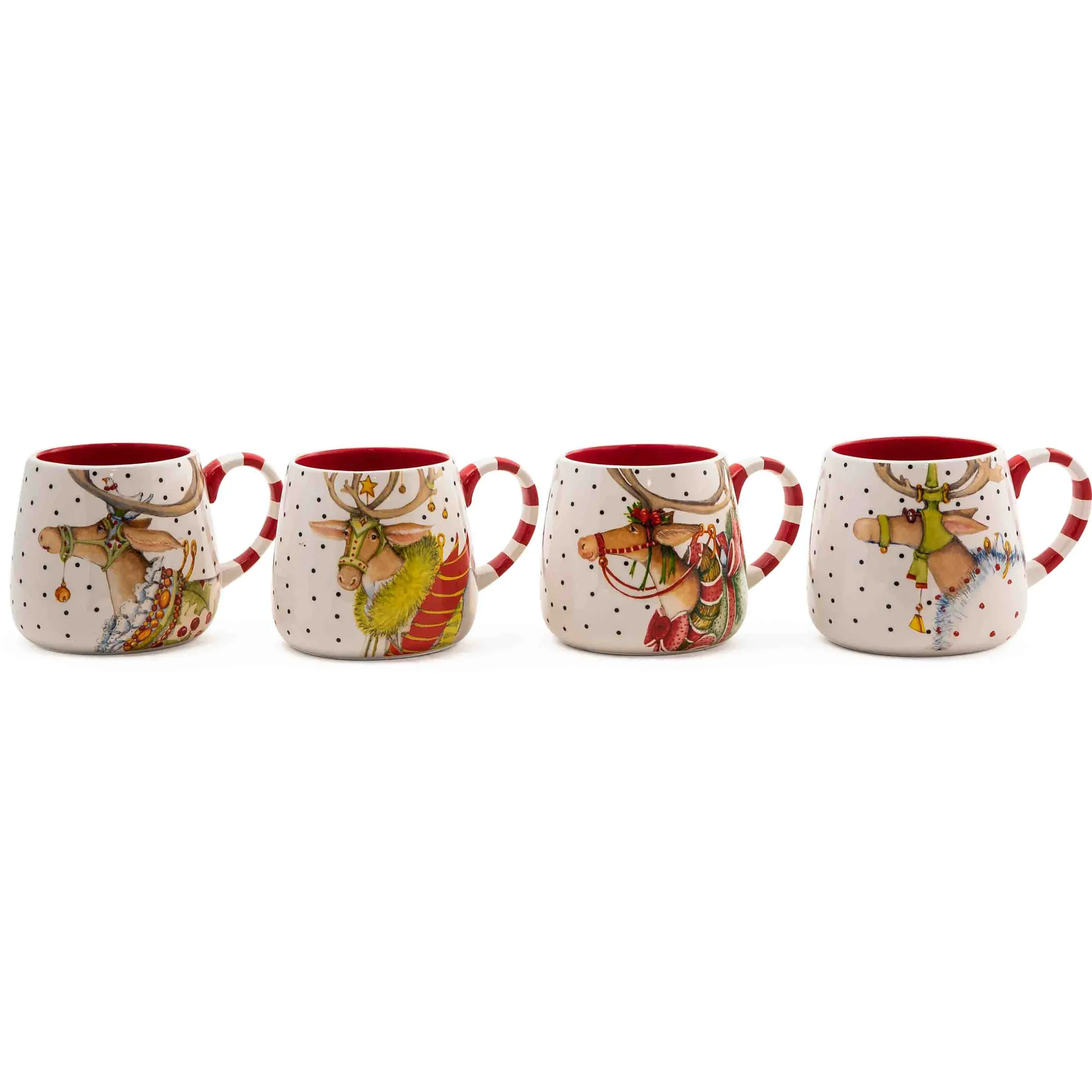 Holiday|Drinkware|MacKenzie-Childs Patience Brewster Dash Away Reindeer Mugs, Set of 4