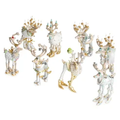 Holiday|MacKenzie-Childs Patience Brewster Moonbeam Reindeer Mini Ornaments Set
