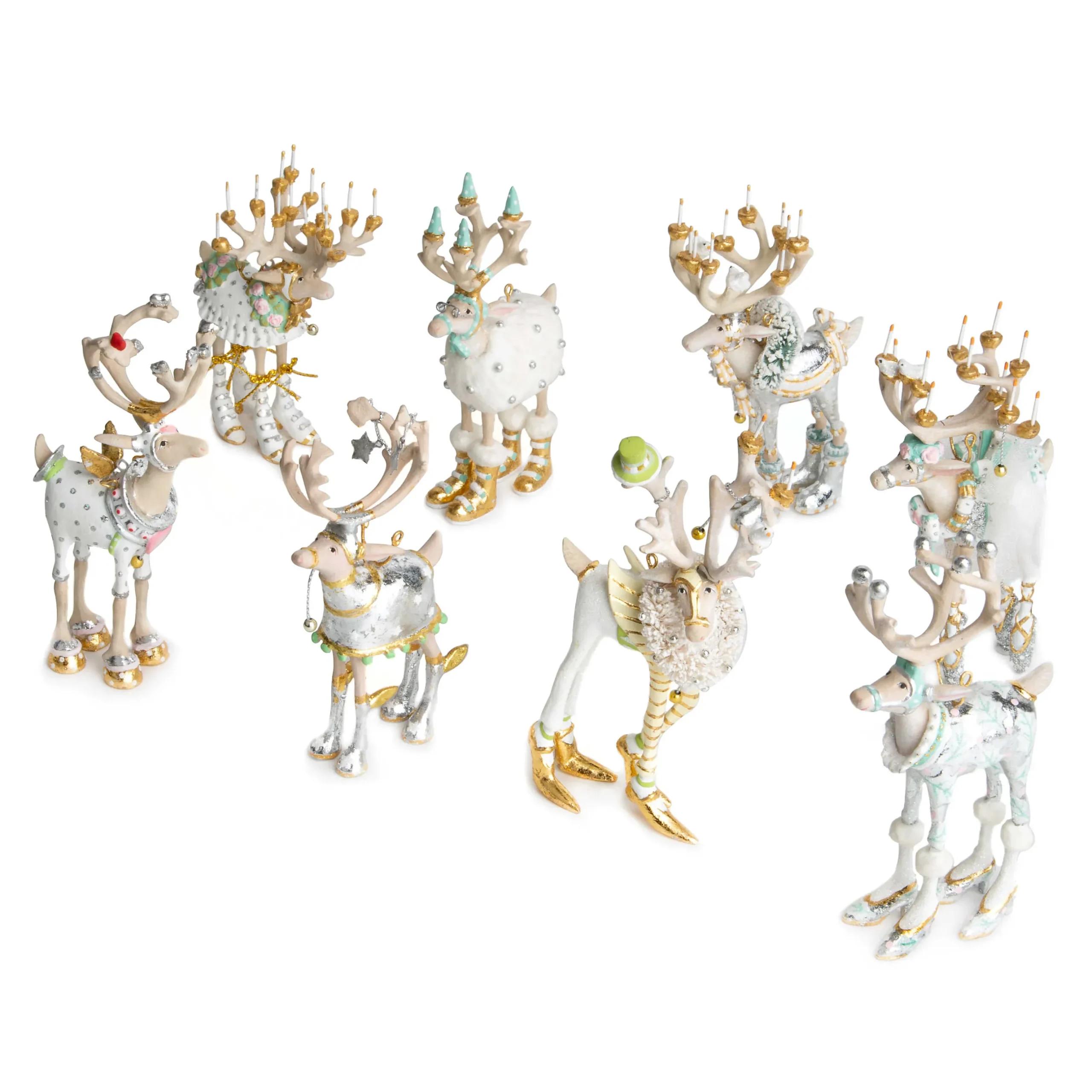 Holiday|MacKenzie-Childs Patience Brewster Moonbeam Reindeer Mini Ornaments Set