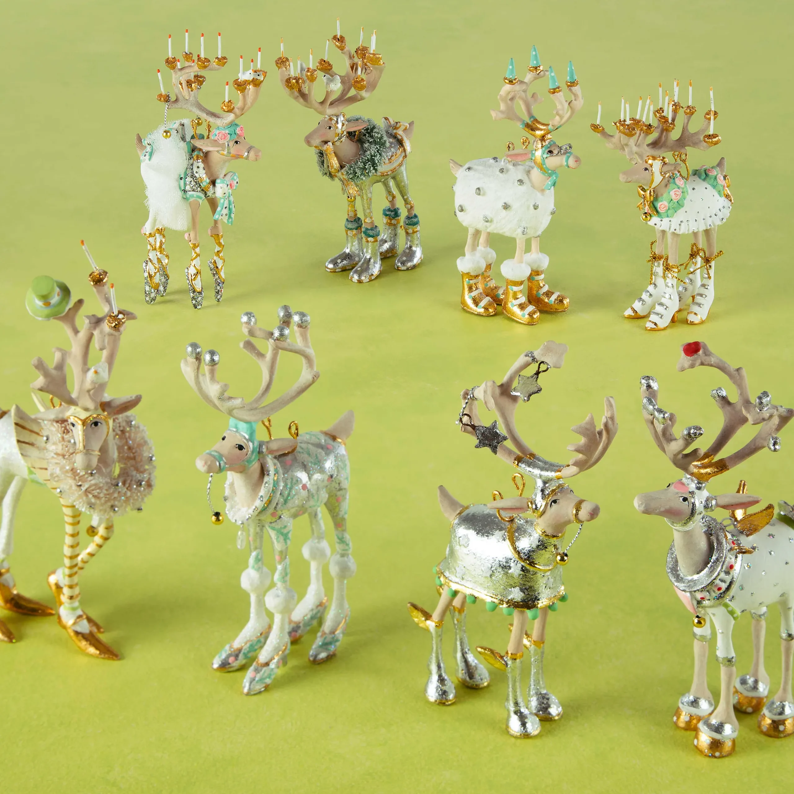 Holiday|MacKenzie-Childs Patience Brewster Moonbeam Reindeer Mini Ornaments Set