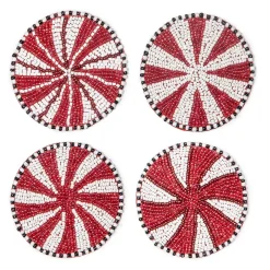 Holiday|Kitchen & Dining Sets|MacKenzie-Childs Peppermint Beaded Coasters, Set of 4