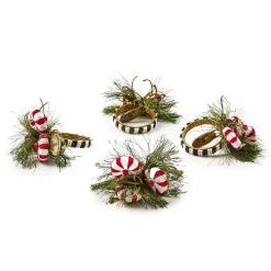 Table Accessories|Kitchen & Table Linens|MacKenzie-Childs Peppermint Pine Napkin Rings, Set of 4