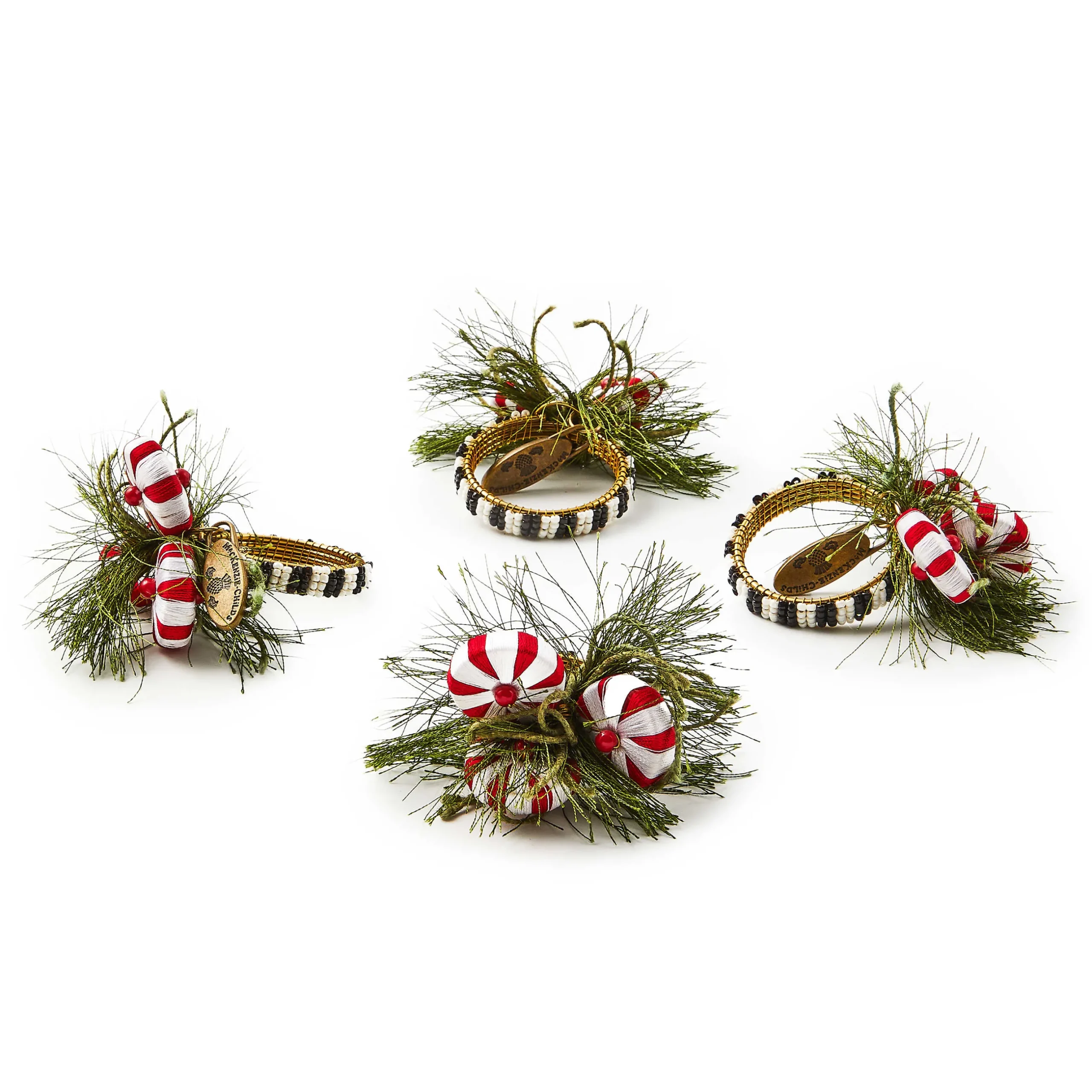 Table Accessories|Kitchen & Table Linens|MacKenzie-Childs Peppermint Pine Napkin Rings, Set of 4