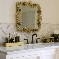 Room Accents|MacKenzie-Childs Petal Square Gold Wall Mirror