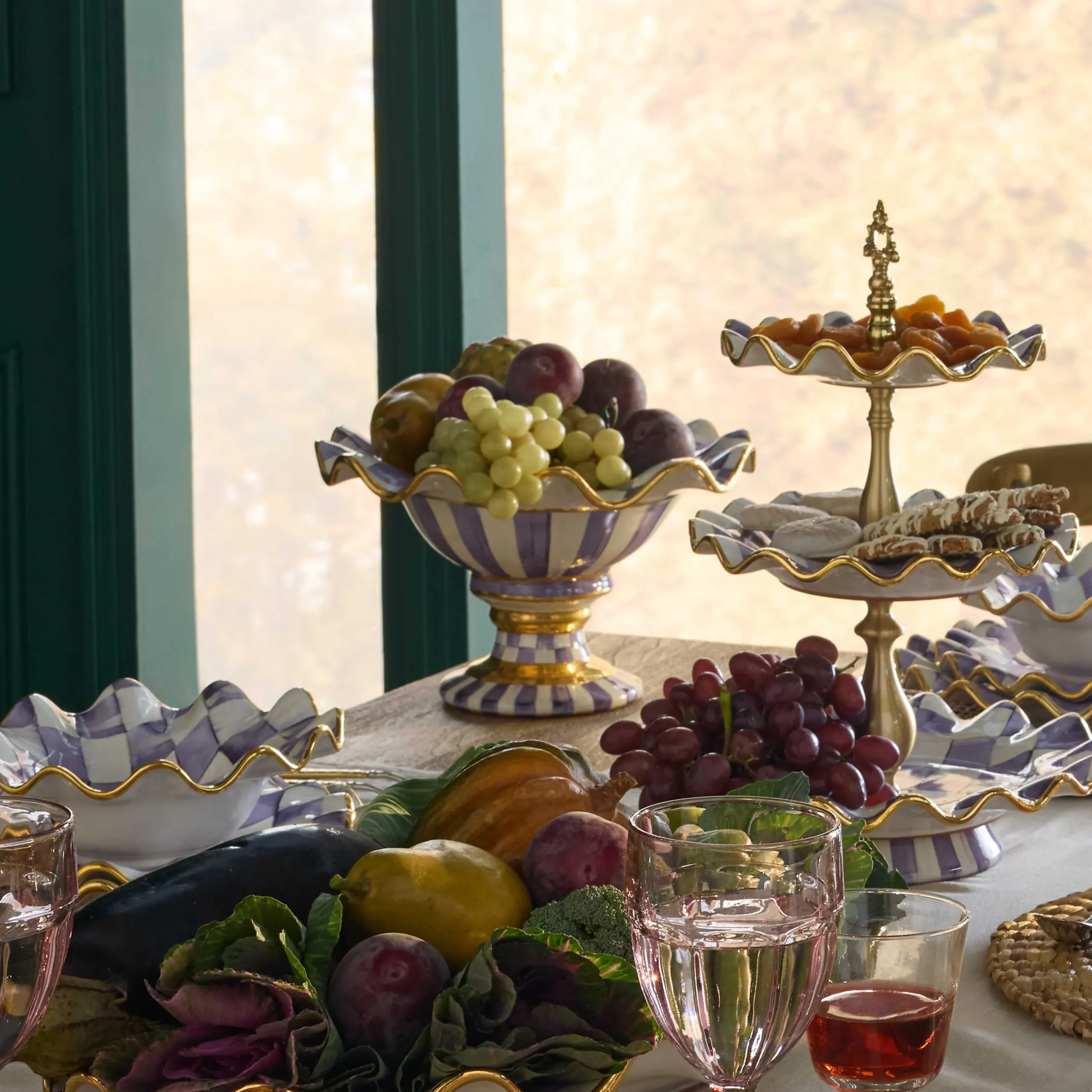 Fall Entertaining|Serveware|MacKenzie-Childs Plum Check Ceramic Compote
