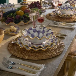 Dinnerware & Flatware|MacKenzie-Childs Plum Check Ceramic Fluted Breakfast Bowl