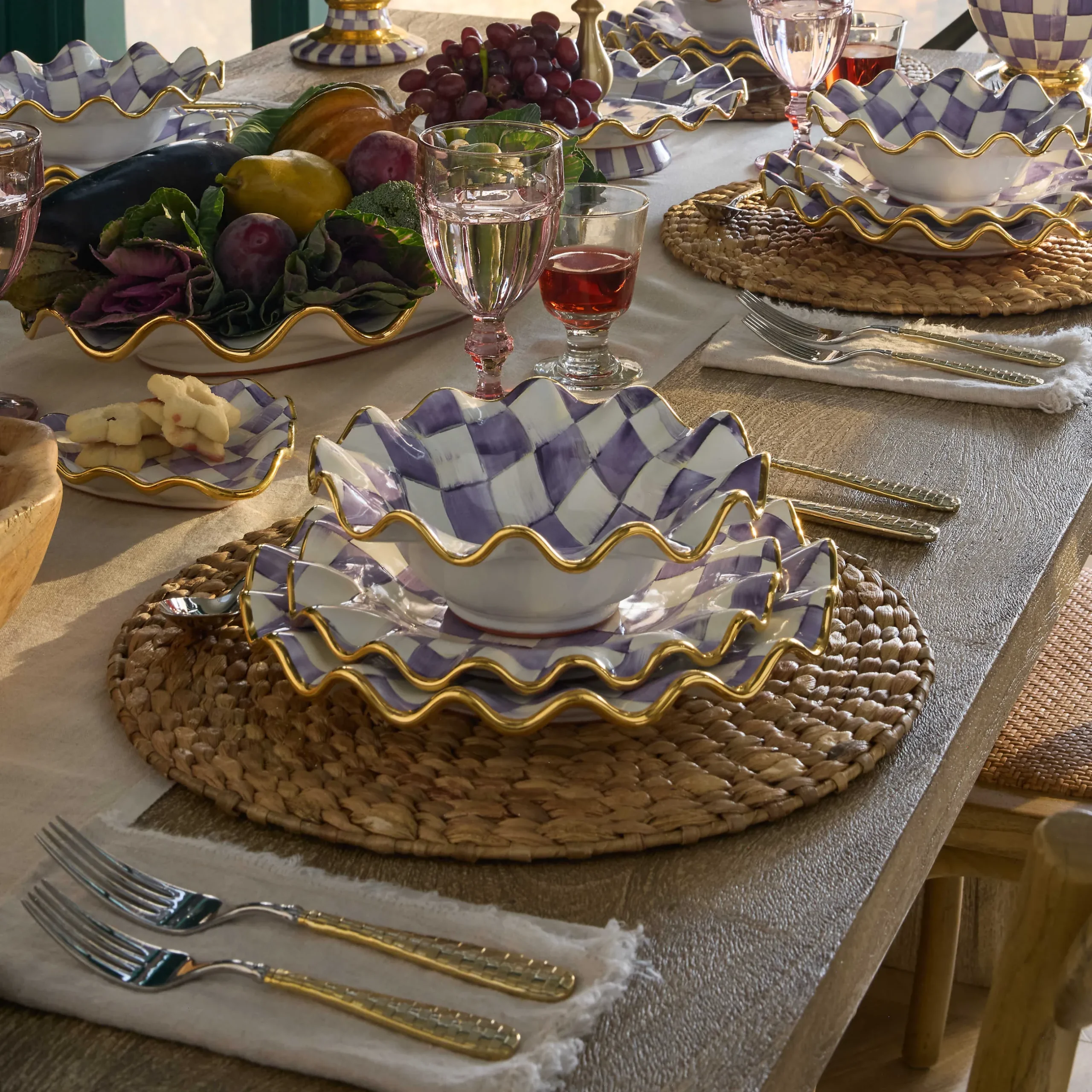 Dinnerware & Flatware|MacKenzie-Childs Plum Check Ceramic Fluted Breakfast Bowl