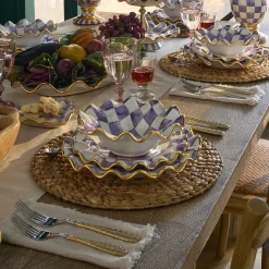 Fall Entertaining|Dinnerware & Flatware|MacKenzie-Childs Plum Check Ceramic Fluted Dinner Plate