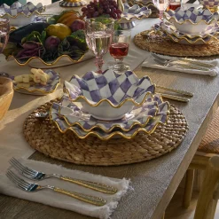 Fall Entertaining|Dinnerware & Flatware|MacKenzie-Childs Plum Check Ceramic Fluted Dessert Plate