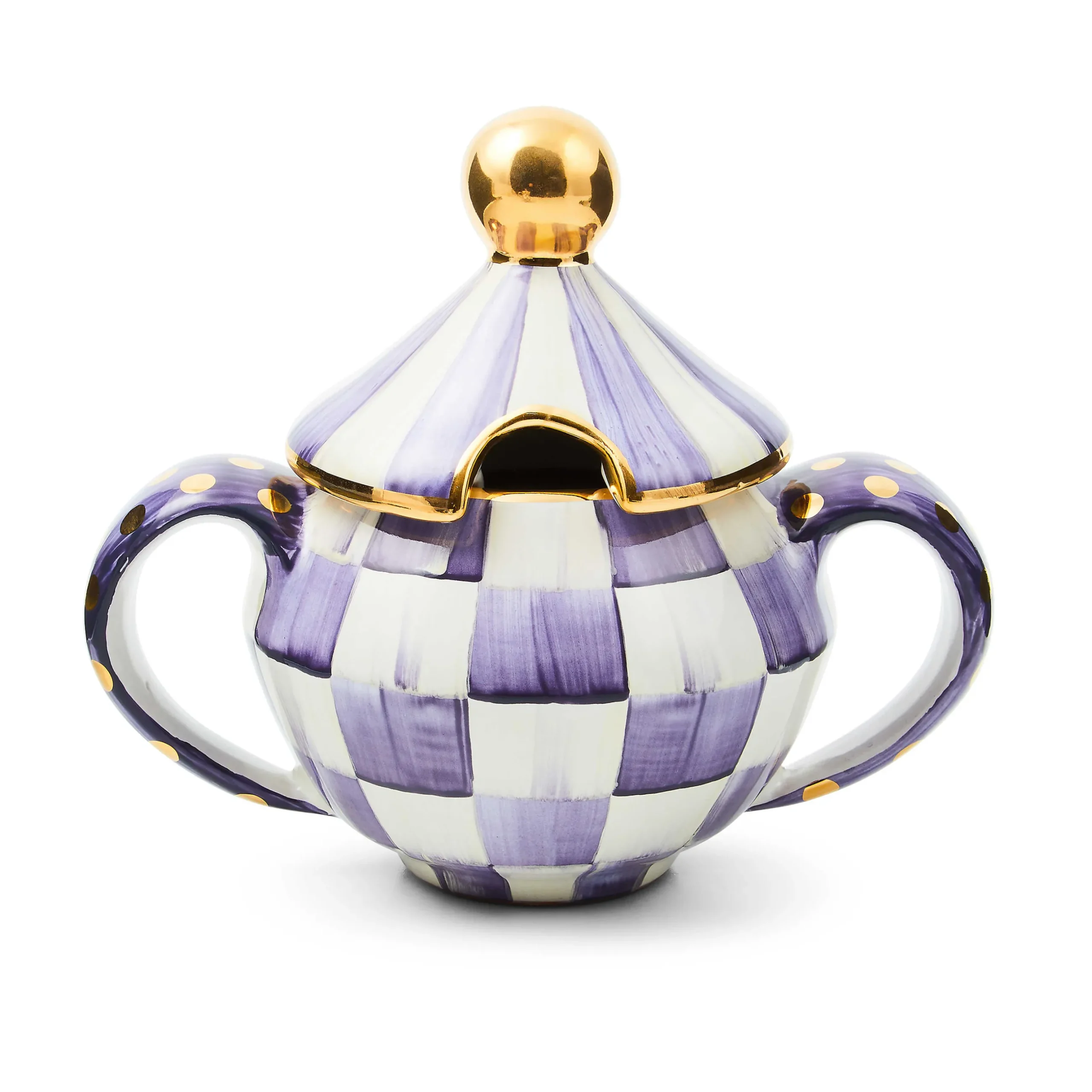 The Coffee Shop|Fall Entertaining|MacKenzie-Childs Plum Check Ceramic Sugar Bowl with Lid