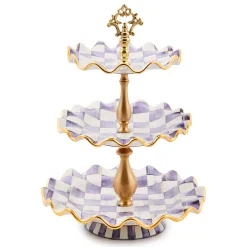 Fall Entertaining|Serveware|MacKenzie-Childs Plum Check Ceramic Three Tier Sweet Stand
