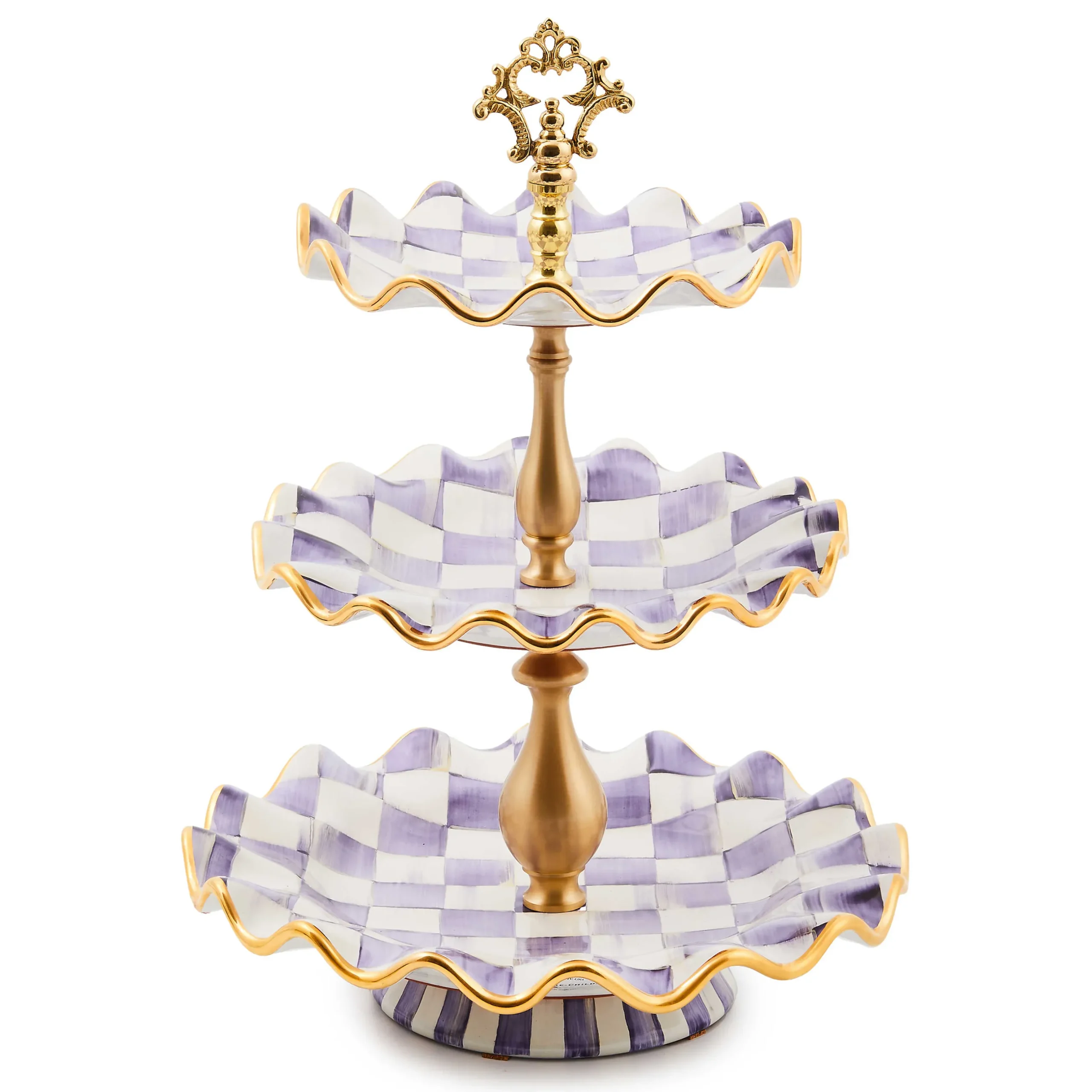 Fall Entertaining|Serveware|MacKenzie-Childs Plum Check Ceramic Three Tier Sweet Stand