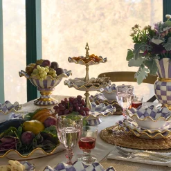 Fall Entertaining|Serveware|MacKenzie-Childs Plum Check Ceramic Three Tier Sweet Stand