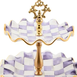 Fall Entertaining|Serveware|MacKenzie-Childs Plum Check Ceramic Three Tier Sweet Stand