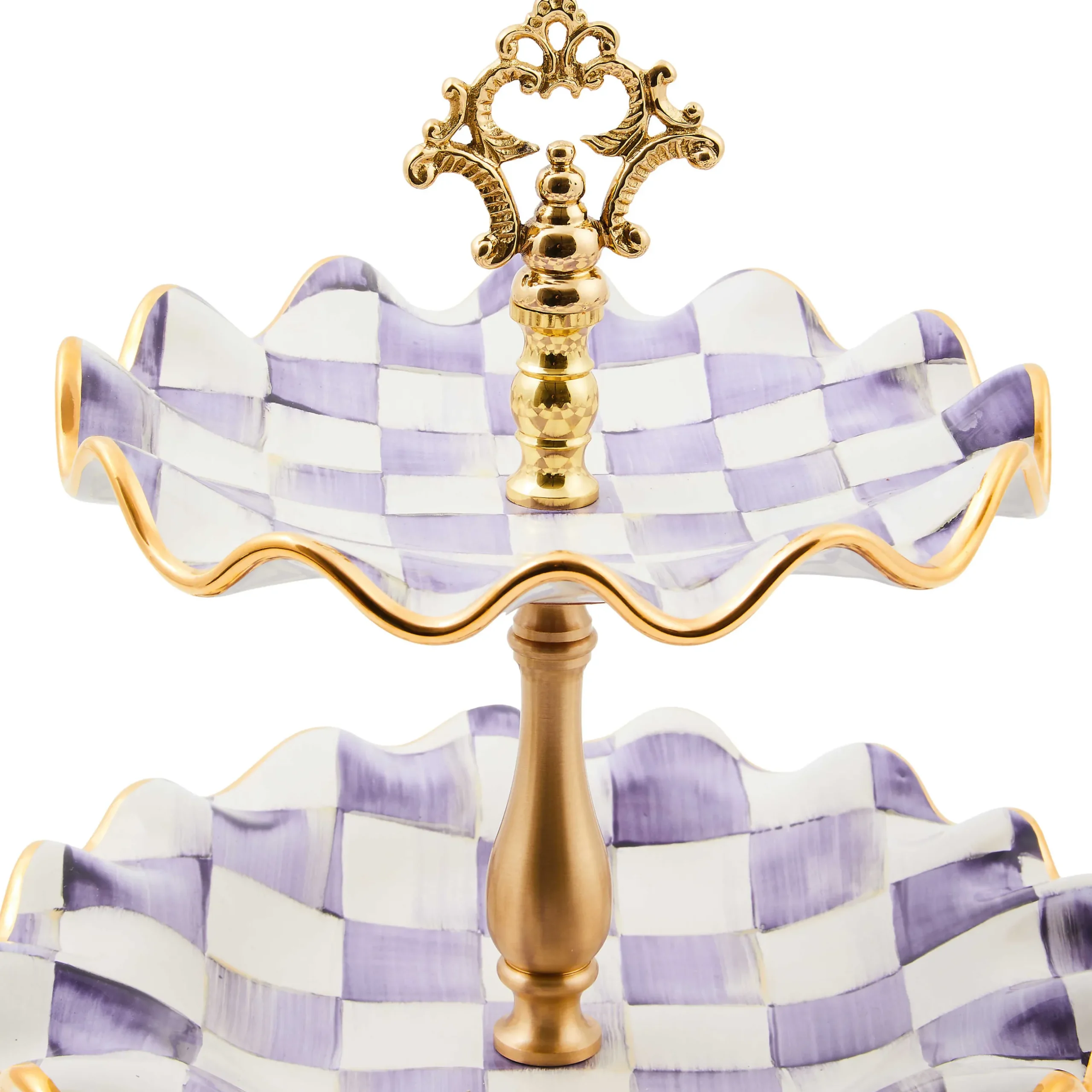Fall Entertaining|Serveware|MacKenzie-Childs Plum Check Ceramic Three Tier Sweet Stand