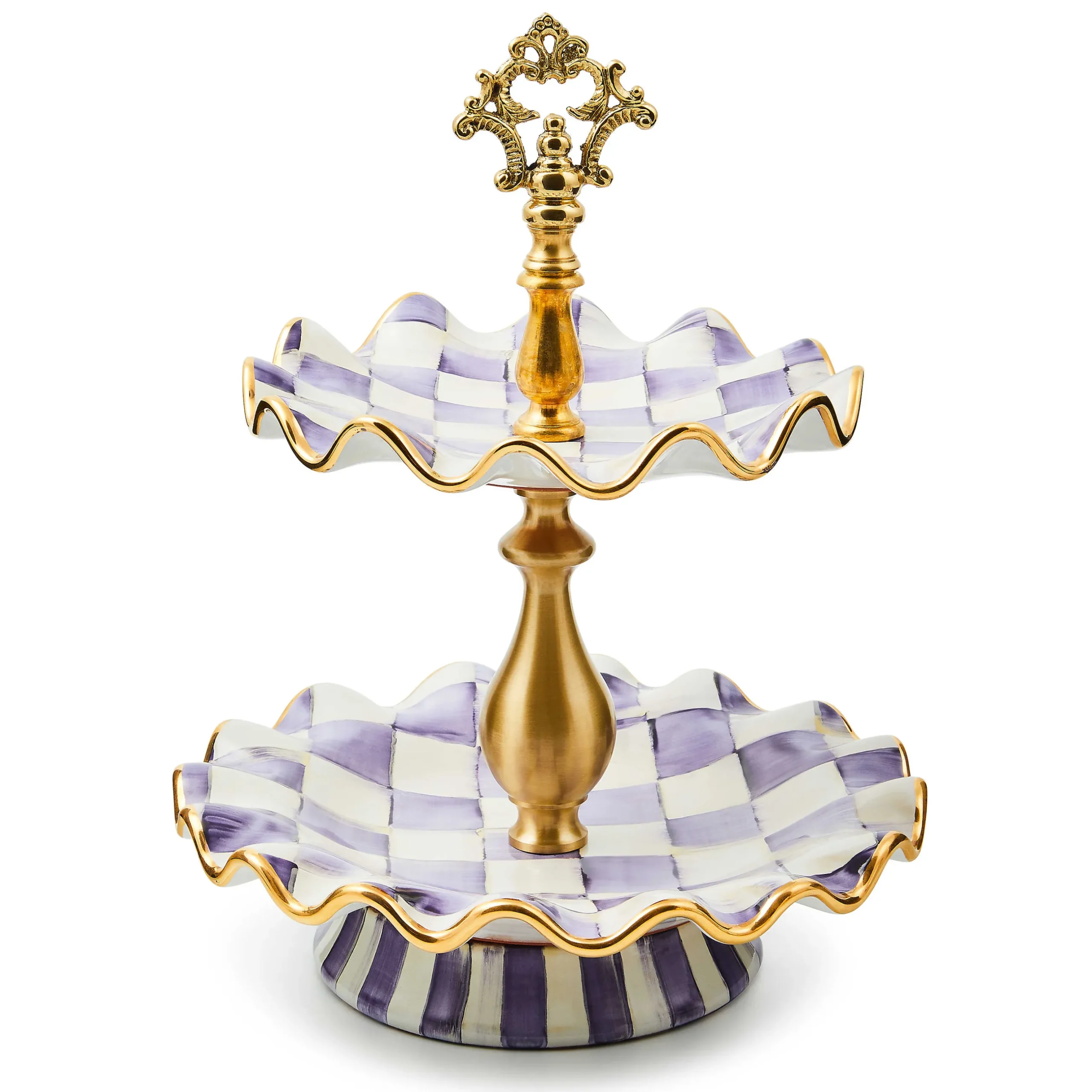 Fall Entertaining|Serveware|MacKenzie-Childs Plum Check Ceramic Two Tier Sweet Stand